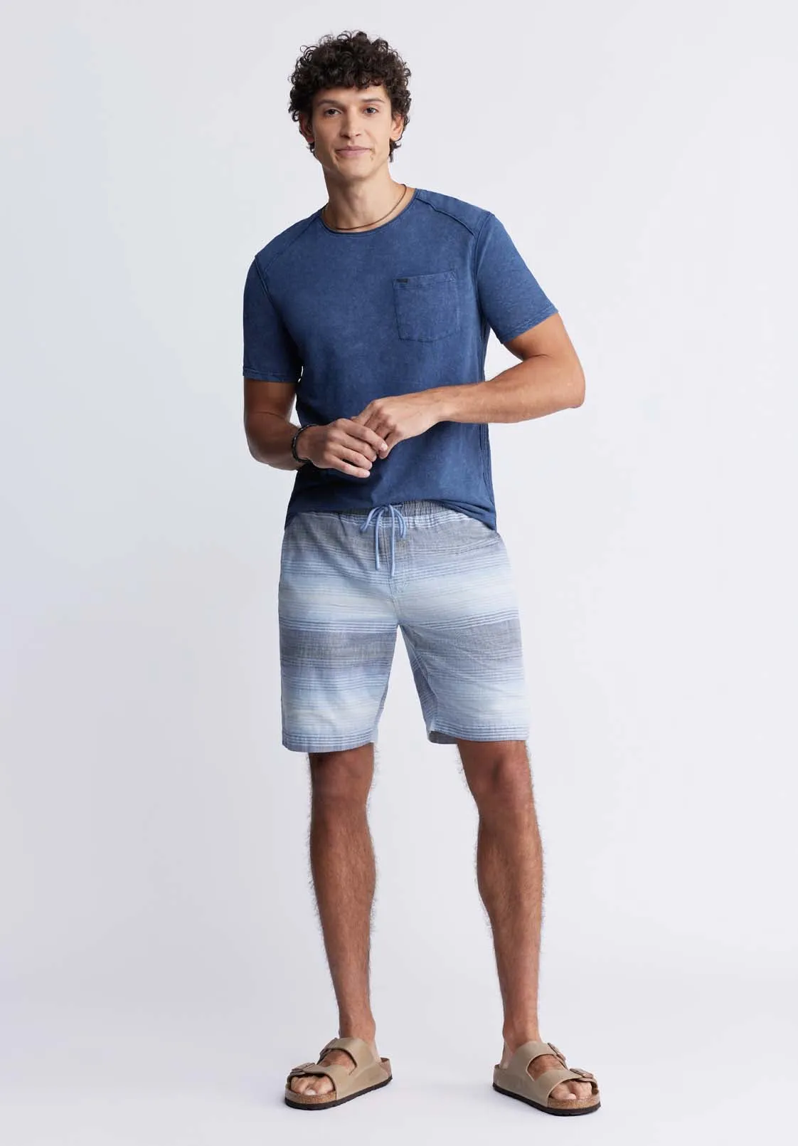 Hoggers Men's Striped Shorts in White & Blue - BM24349A