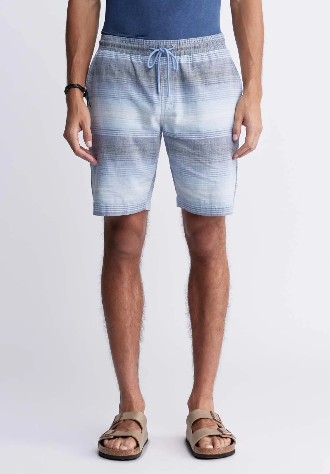 Hoggers Men's Striped Shorts in White & Blue - BM24349A