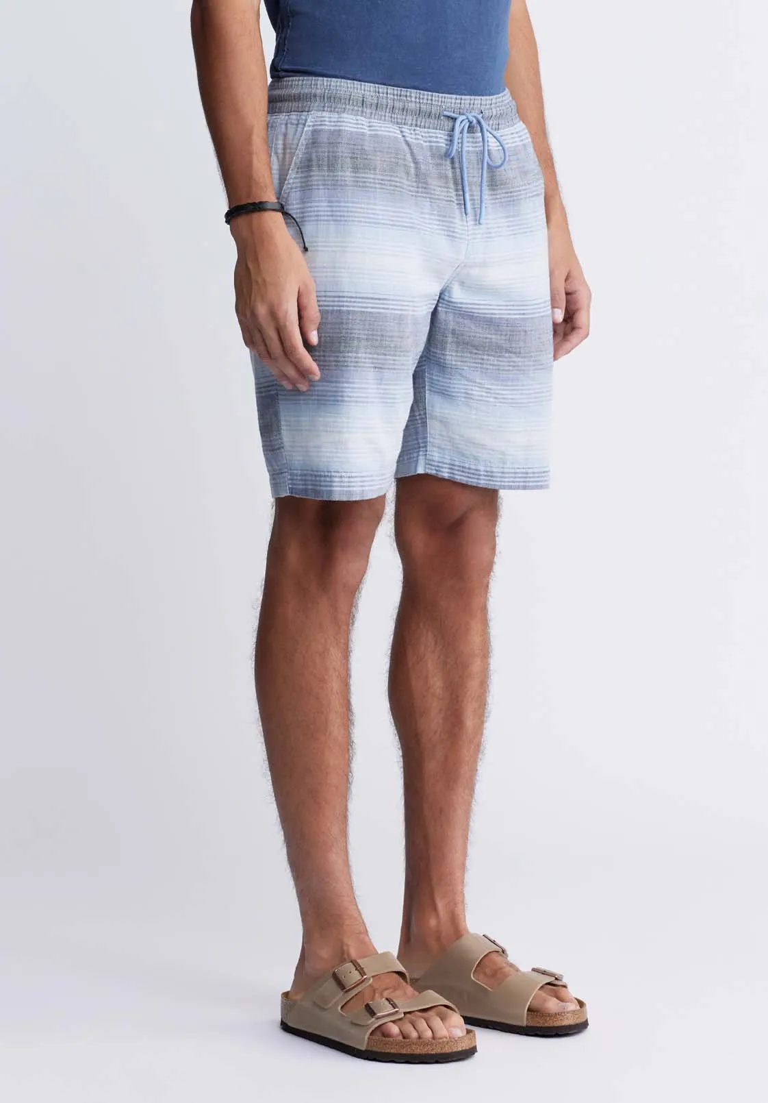 Hoggers Men's Striped Shorts in White & Blue - BM24349A