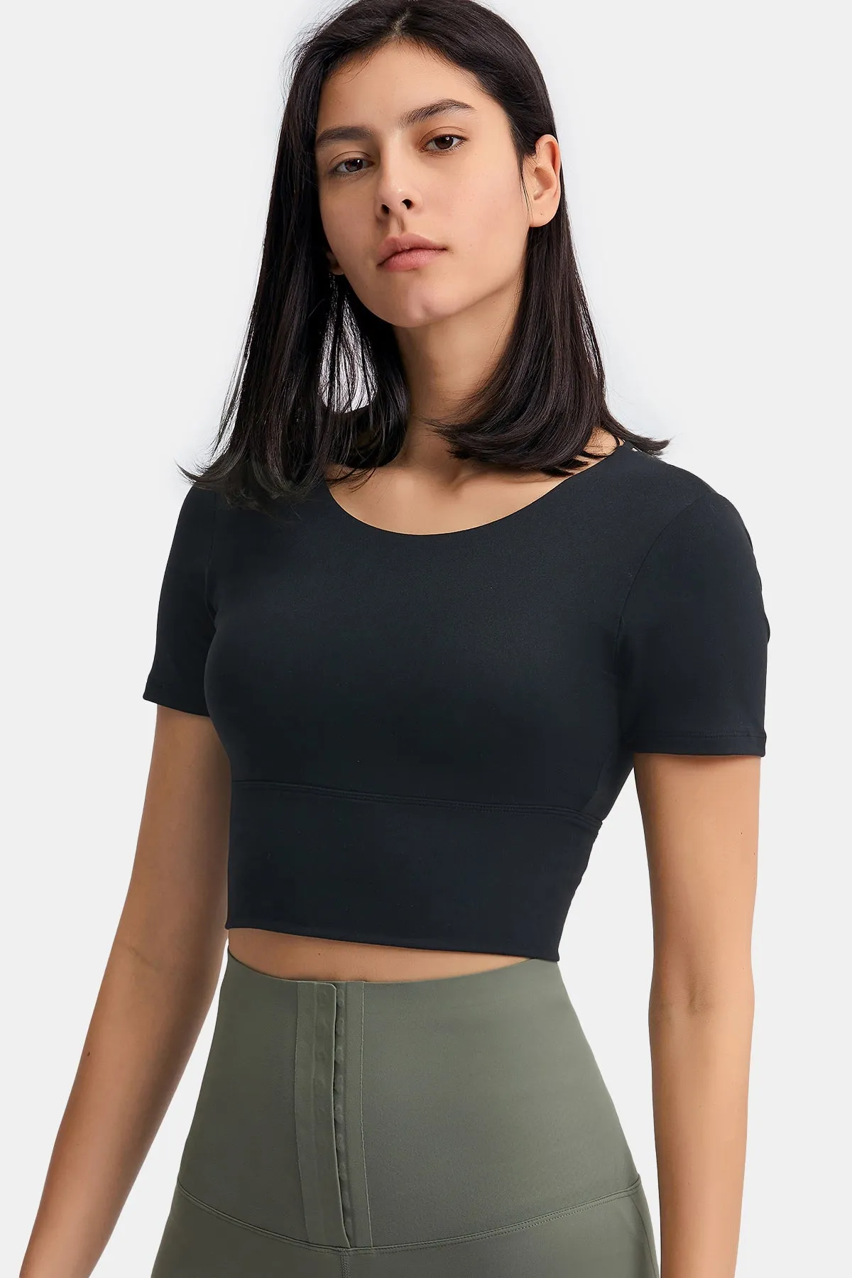 Hollow Out Back Short Sleeve Crop Top