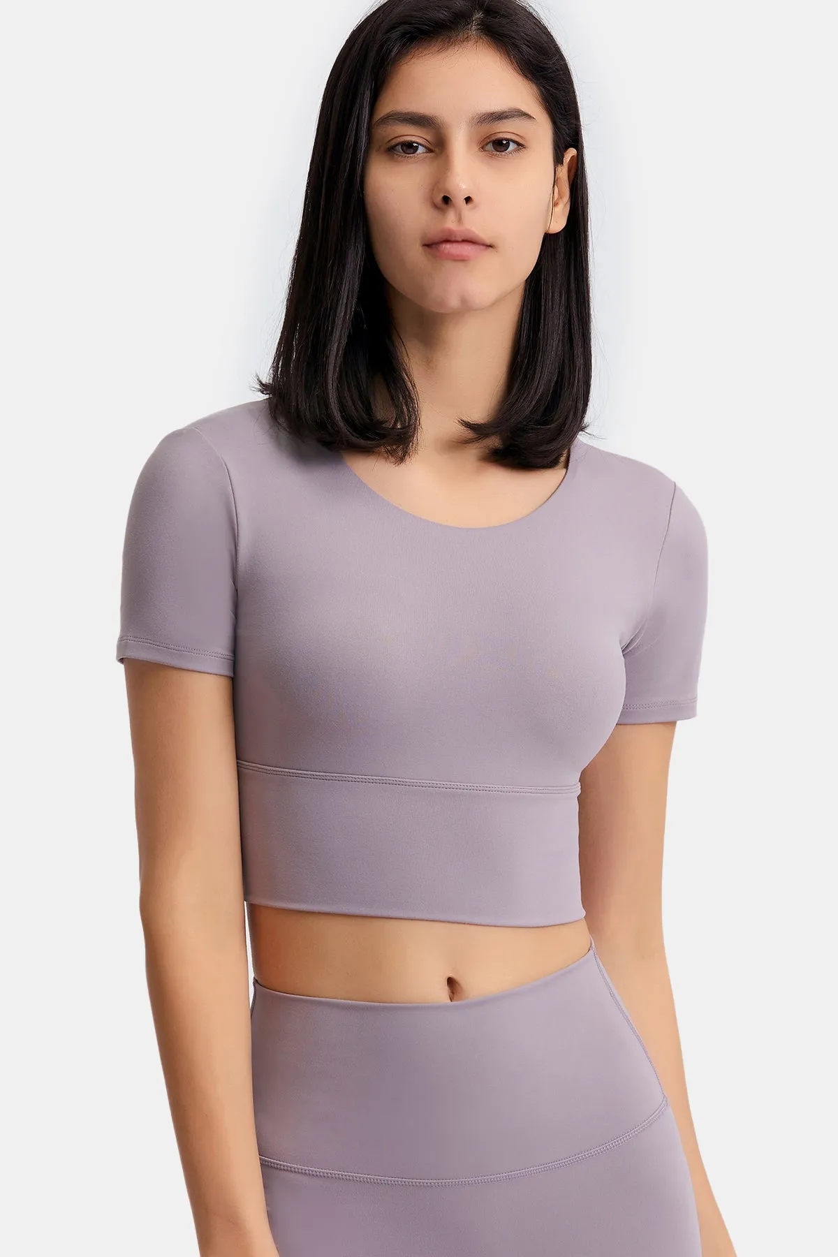 Hollow Out Back Short Sleeve Crop Top