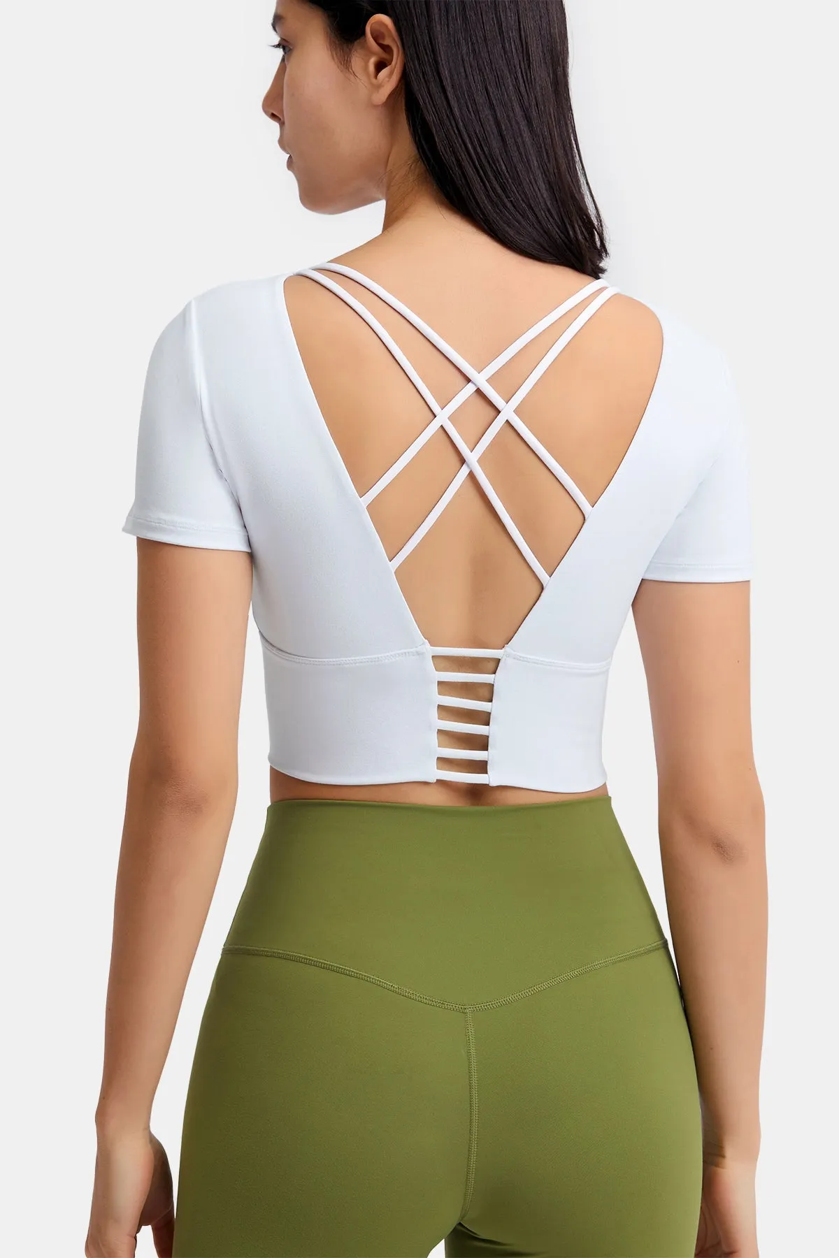 Hollow Out Back Short Sleeve Crop Top