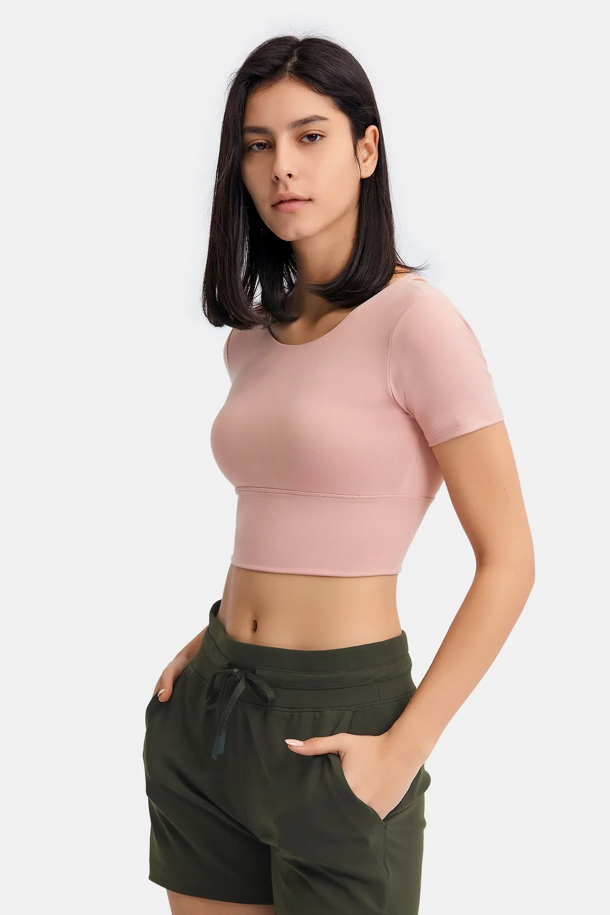 Hollow Out Back Short Sleeve Crop Top