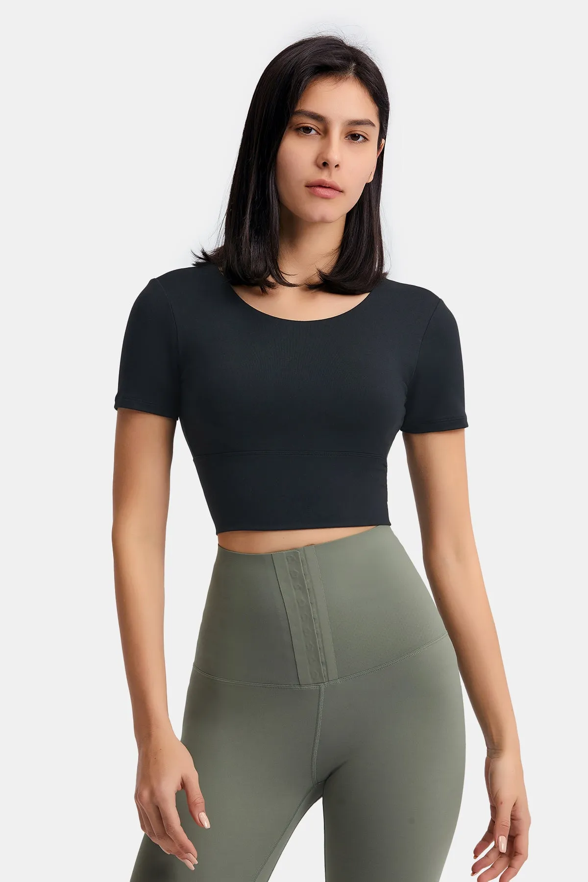 Hollow Out Back Short Sleeve Crop Top