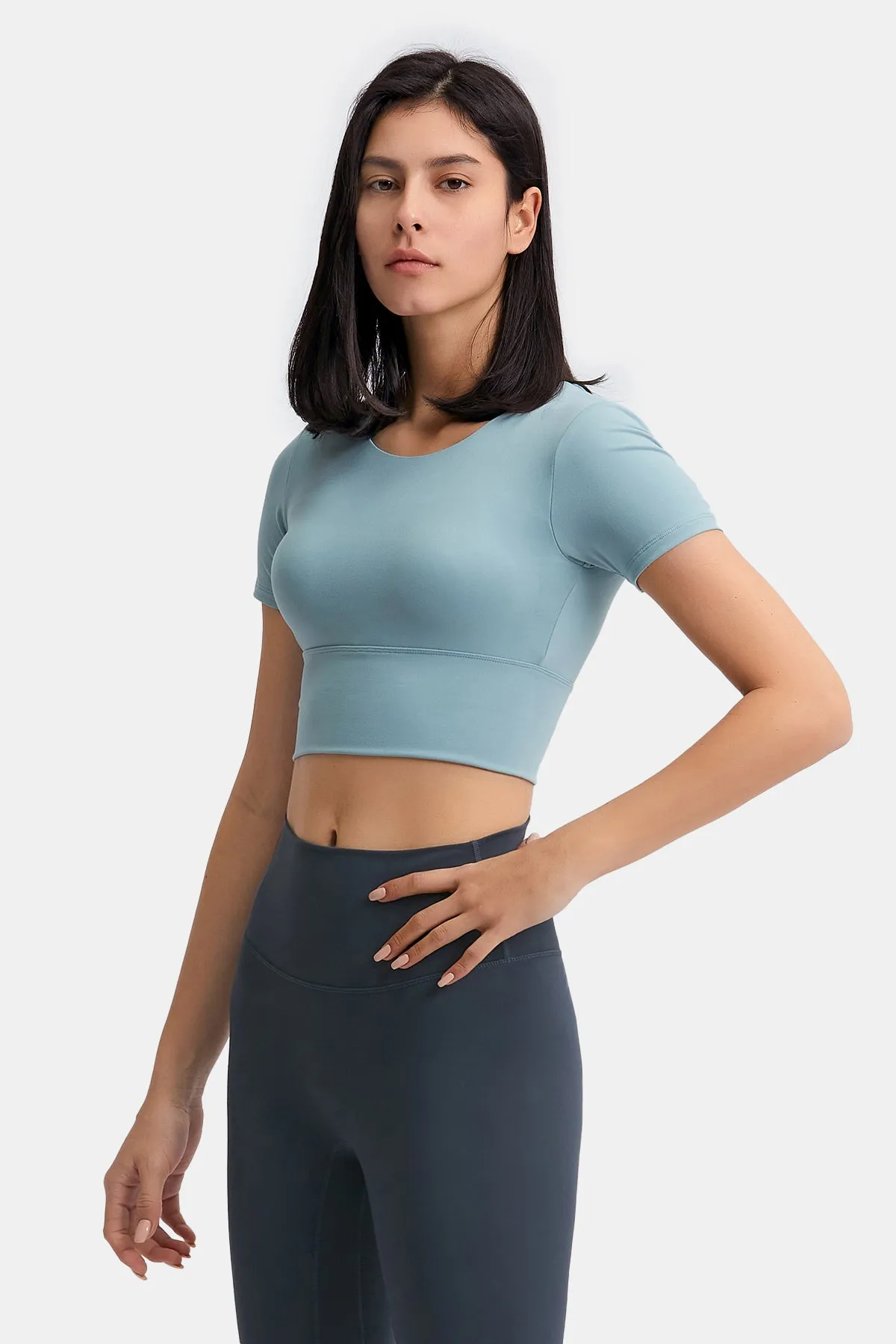 Hollow Out Back Short Sleeve Crop Top