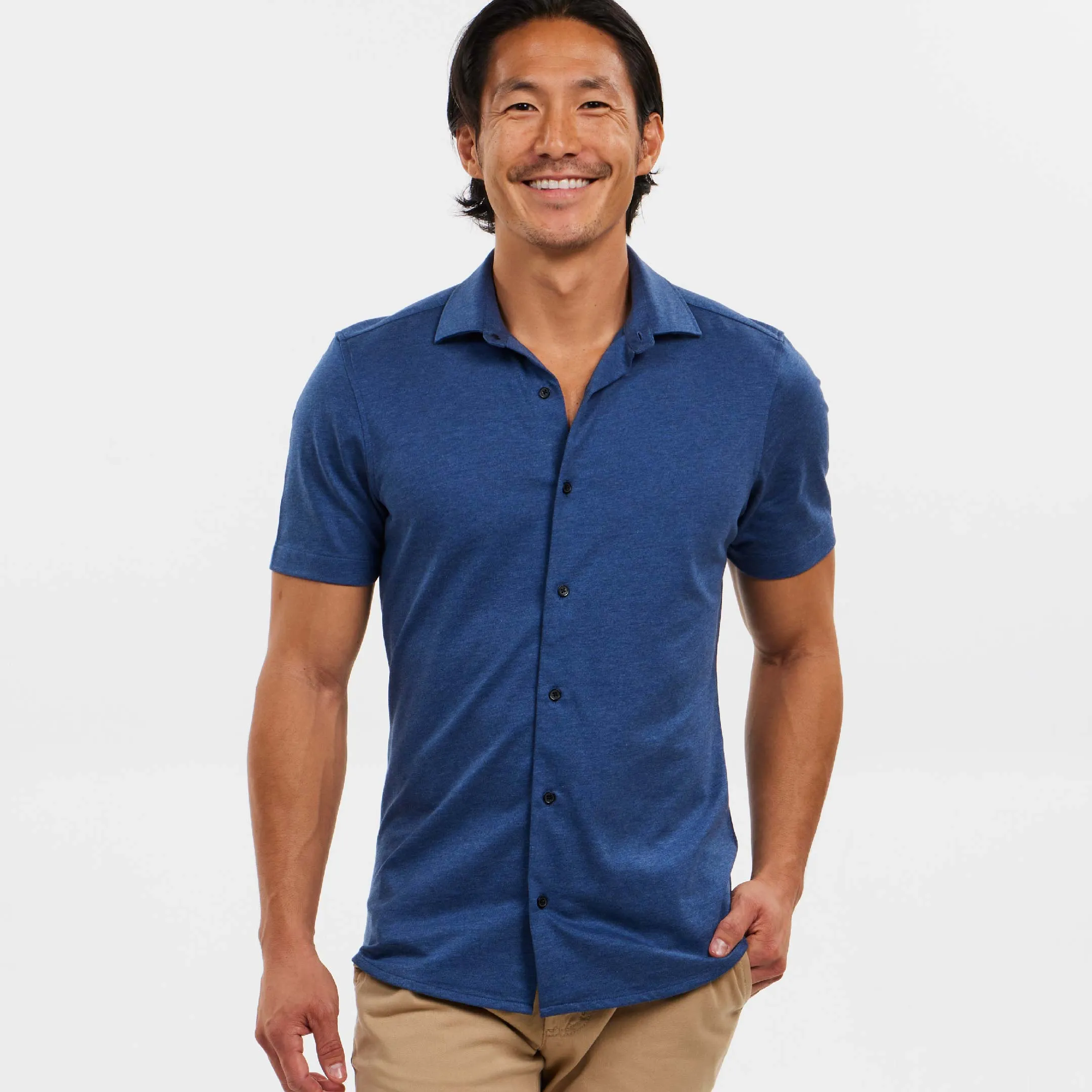 Indigo Mélange Short Sleeve Performance Stretch Shirt