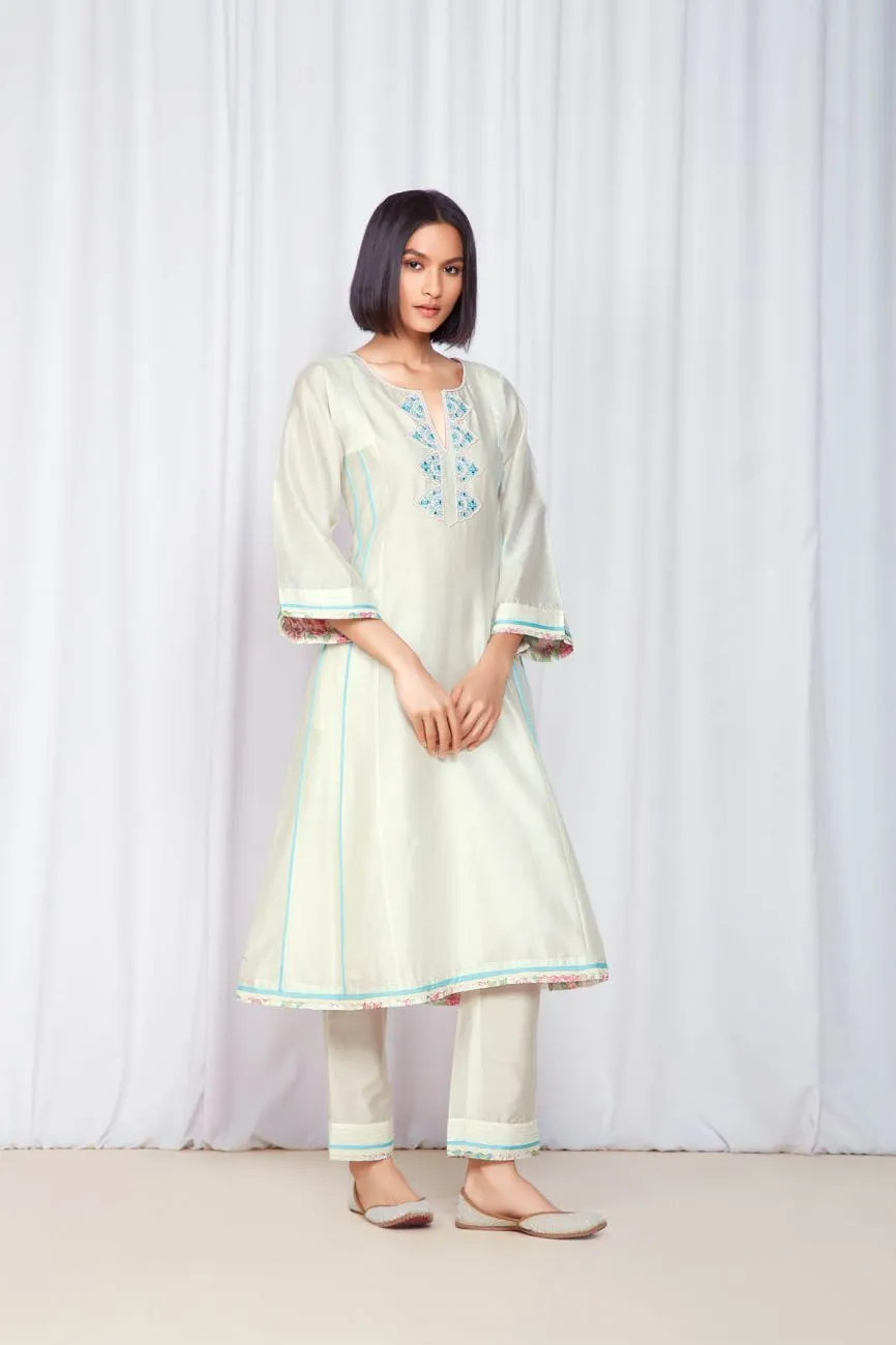 Ivory And Light Turquoise Kurta Set