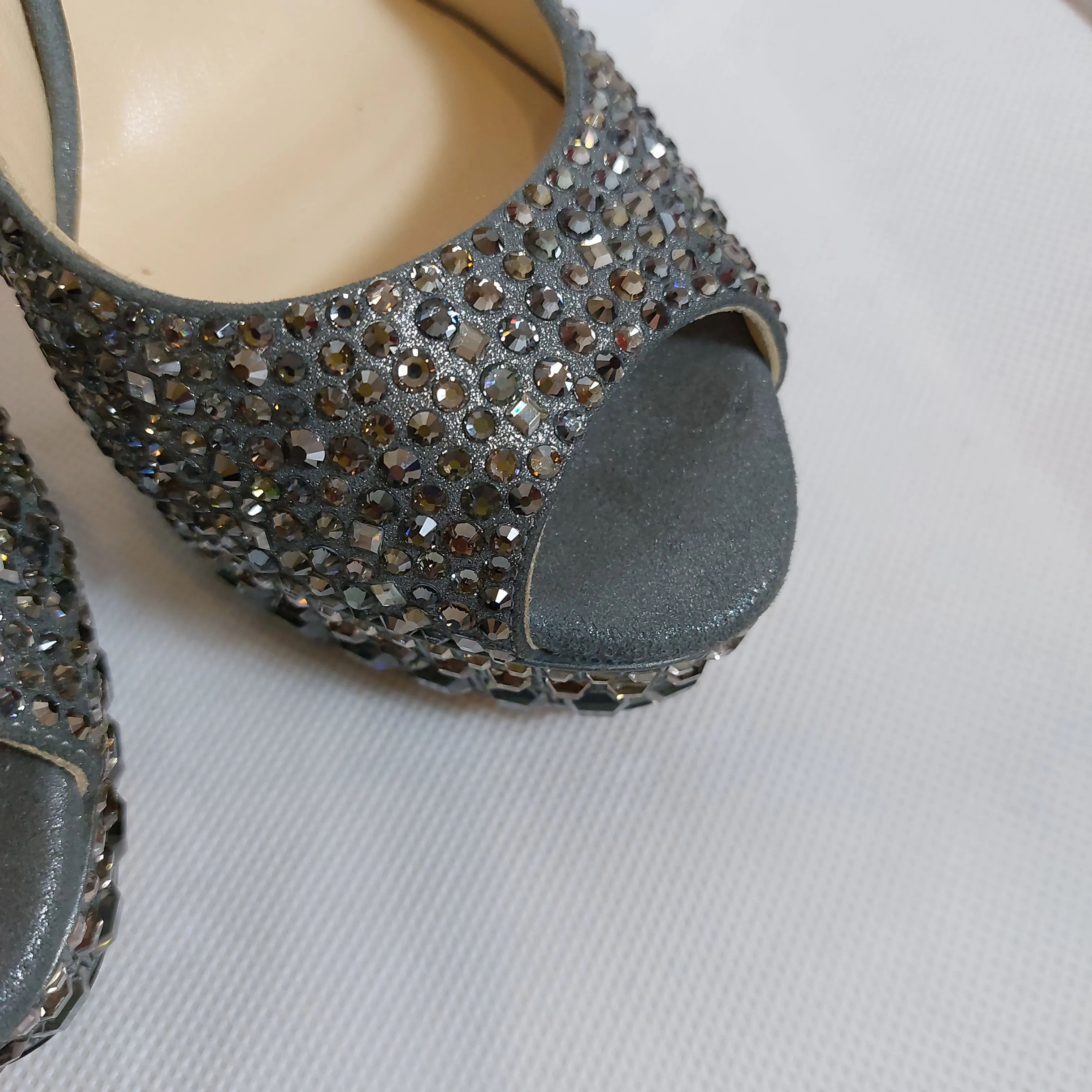 Jimmy Choo Grey Crystal Embellished Peep-toe Platform Pumps | Pre Loved |