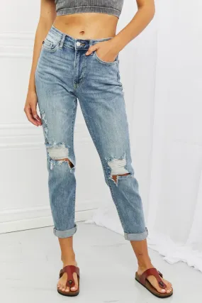 Judy Blue, Mid-Rise Ripped Double Cuff Boyfriend Jeans, 82458