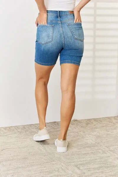 Judy Blue, Tummy Control Double Button Bermuda Denim Shorts