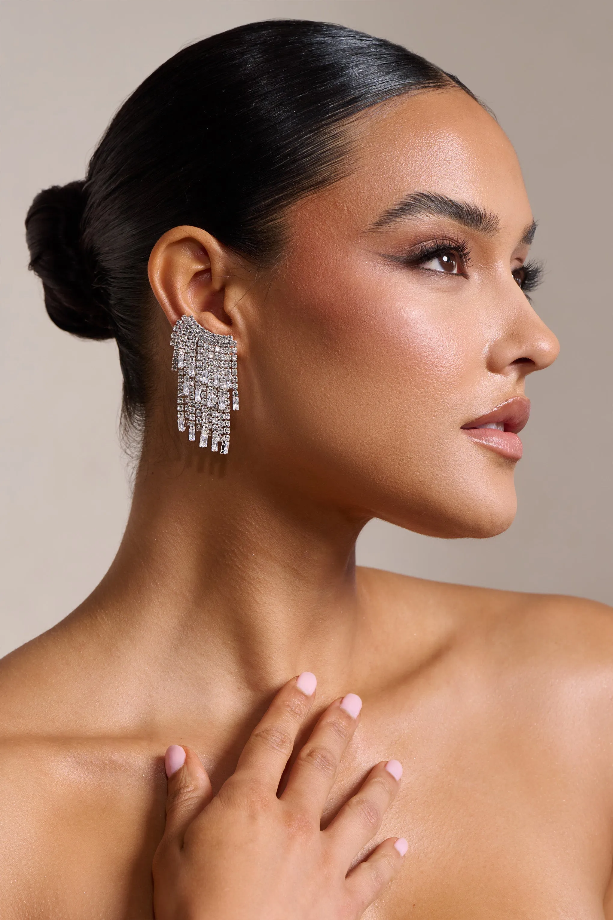 Leo | Silver Diamante Statamenet Tassel Earrings