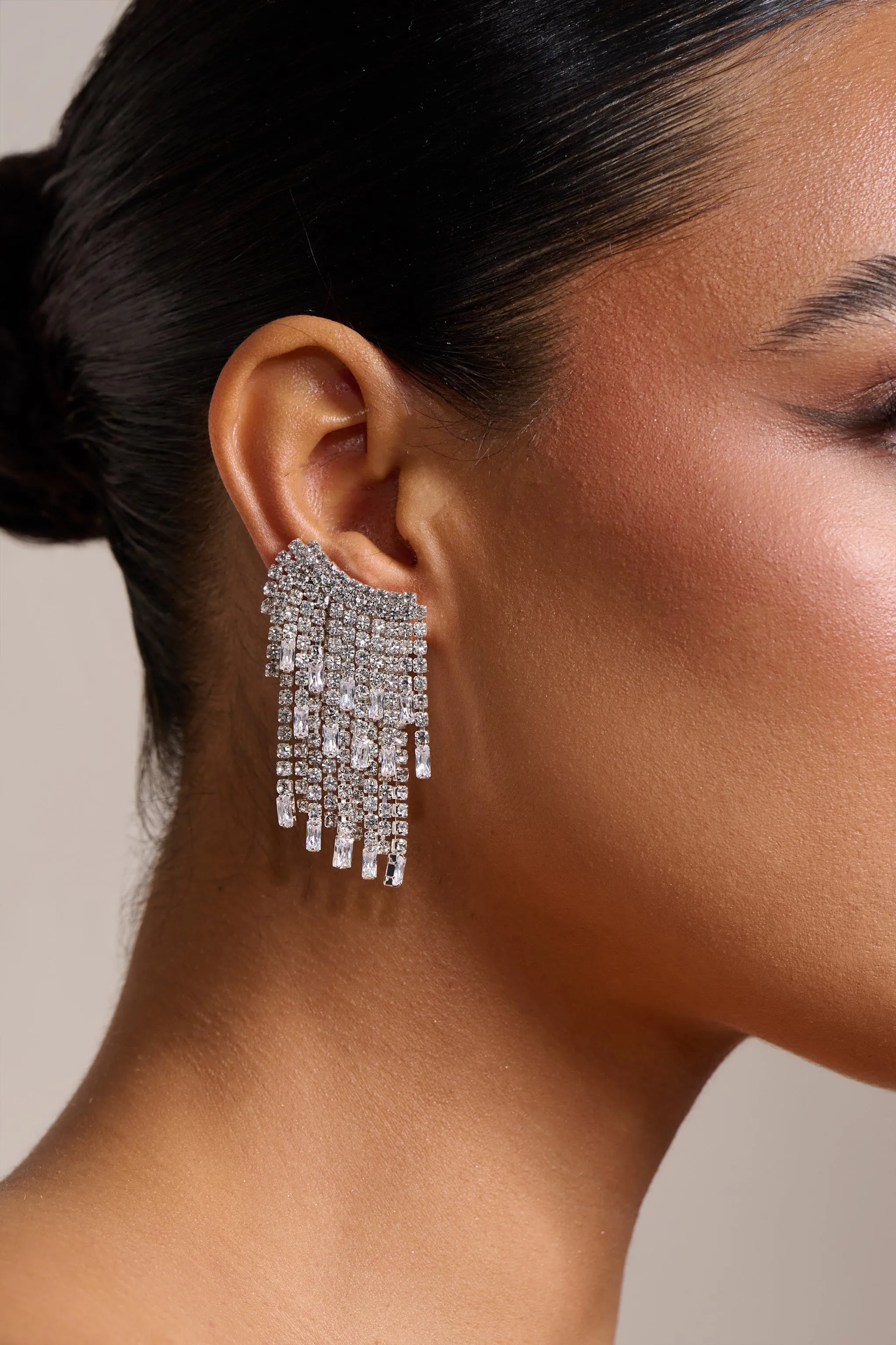 Leo | Silver Diamante Statamenet Tassel Earrings