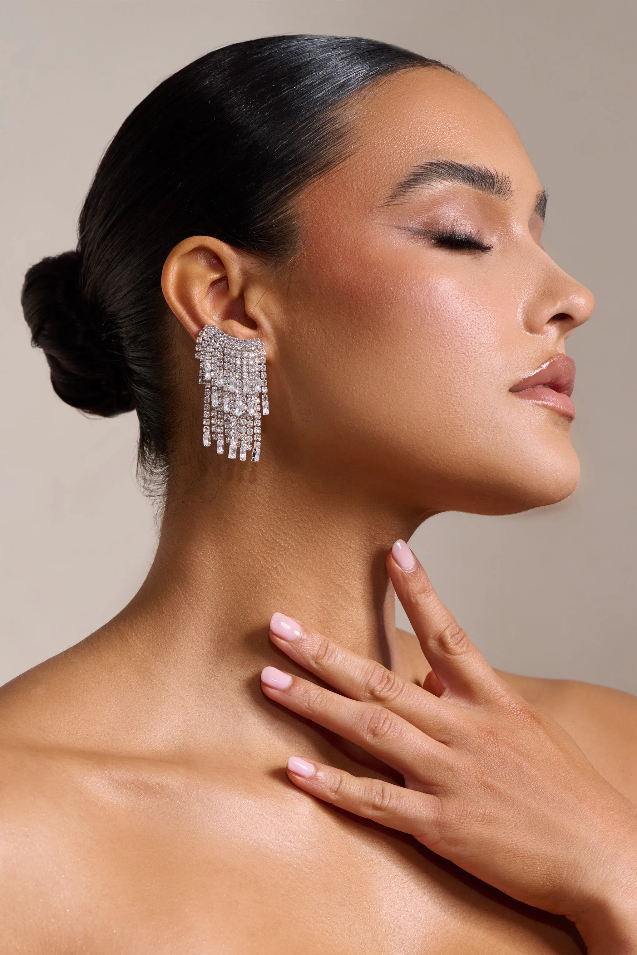 Leo | Silver Diamante Statamenet Tassel Earrings