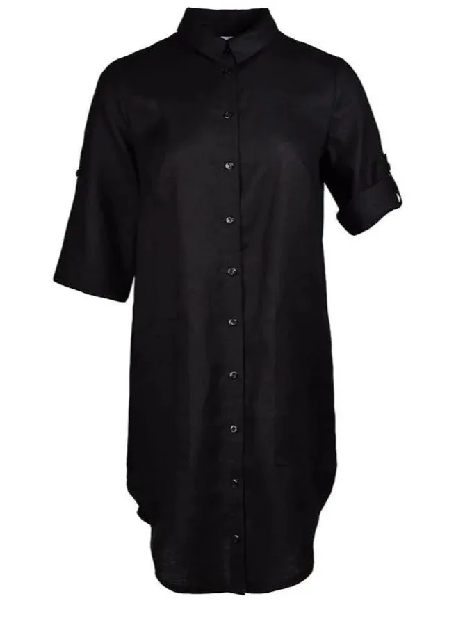 Linen Shirt Dress Cali Black