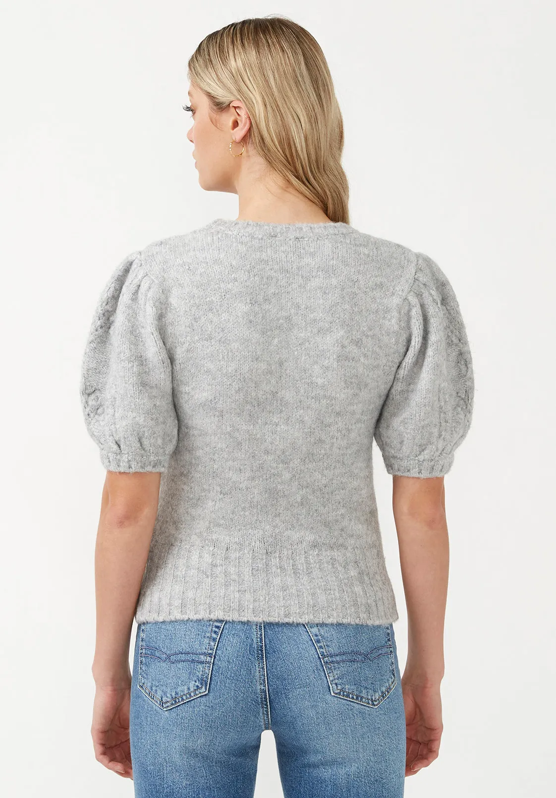 Lissa Women's Short Sleeve Sweater in Light Heather Grey - SW0015F