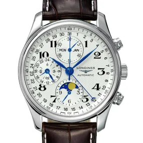 Longines Master 40MM Automatic Chronograph Moonphase Brown Alligator Watch L26734783