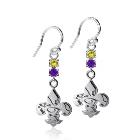 Louisiana State University Fleur de Lis Crystal Dangle Earrings - Silver