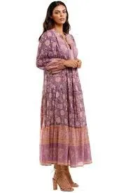 Love Story Maxi Dress Lavender Pink Floral Bohemian Long Peasant Sleeve Gown Double Tie Front Flared Skirt Available In Small Medium Or Large