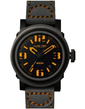 Lum-Tec Mens Abyss Automatic - Black Dial & Strap - Orange Accents - Date - 400m