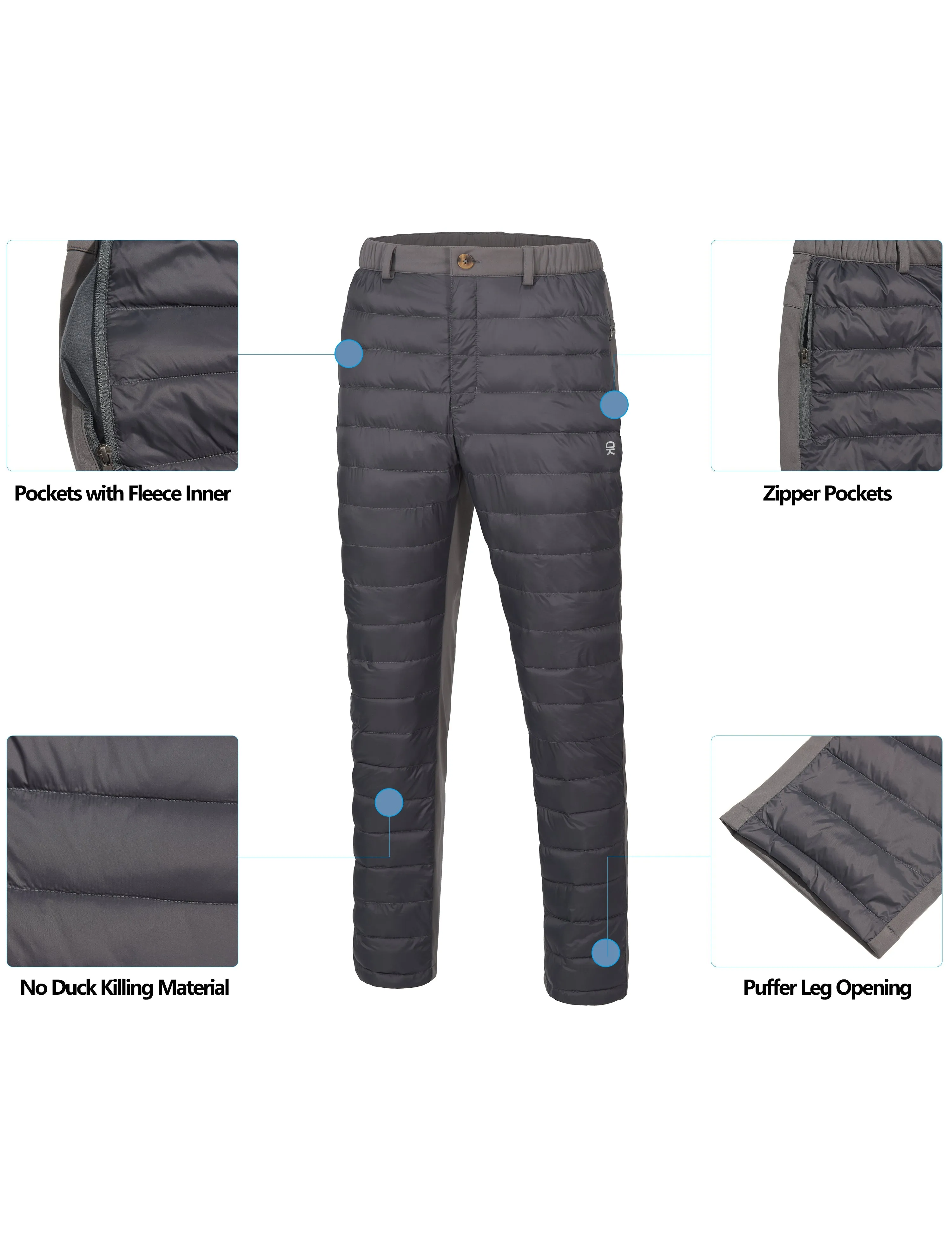 Men's Lightweight Puffy Ski Insulation Down Pants