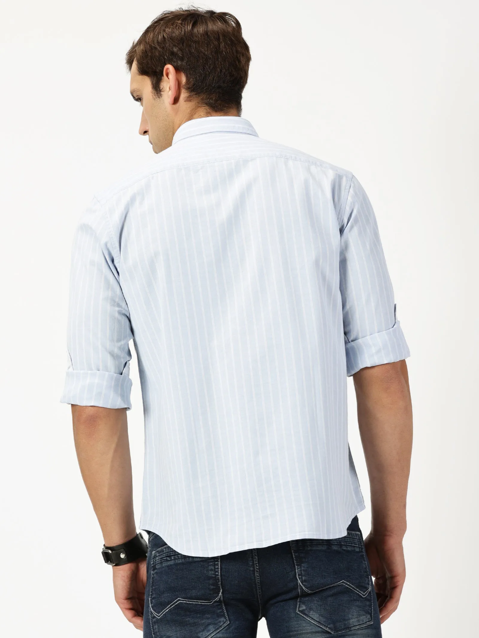 MEN'S  LT BLUE STRIPE SLIM FIT SHIRT