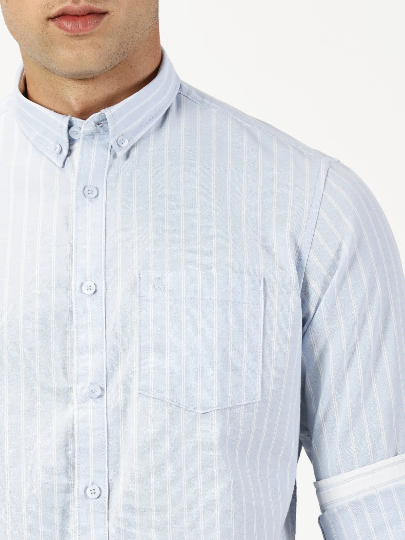 MEN'S  LT BLUE STRIPE SLIM FIT SHIRT