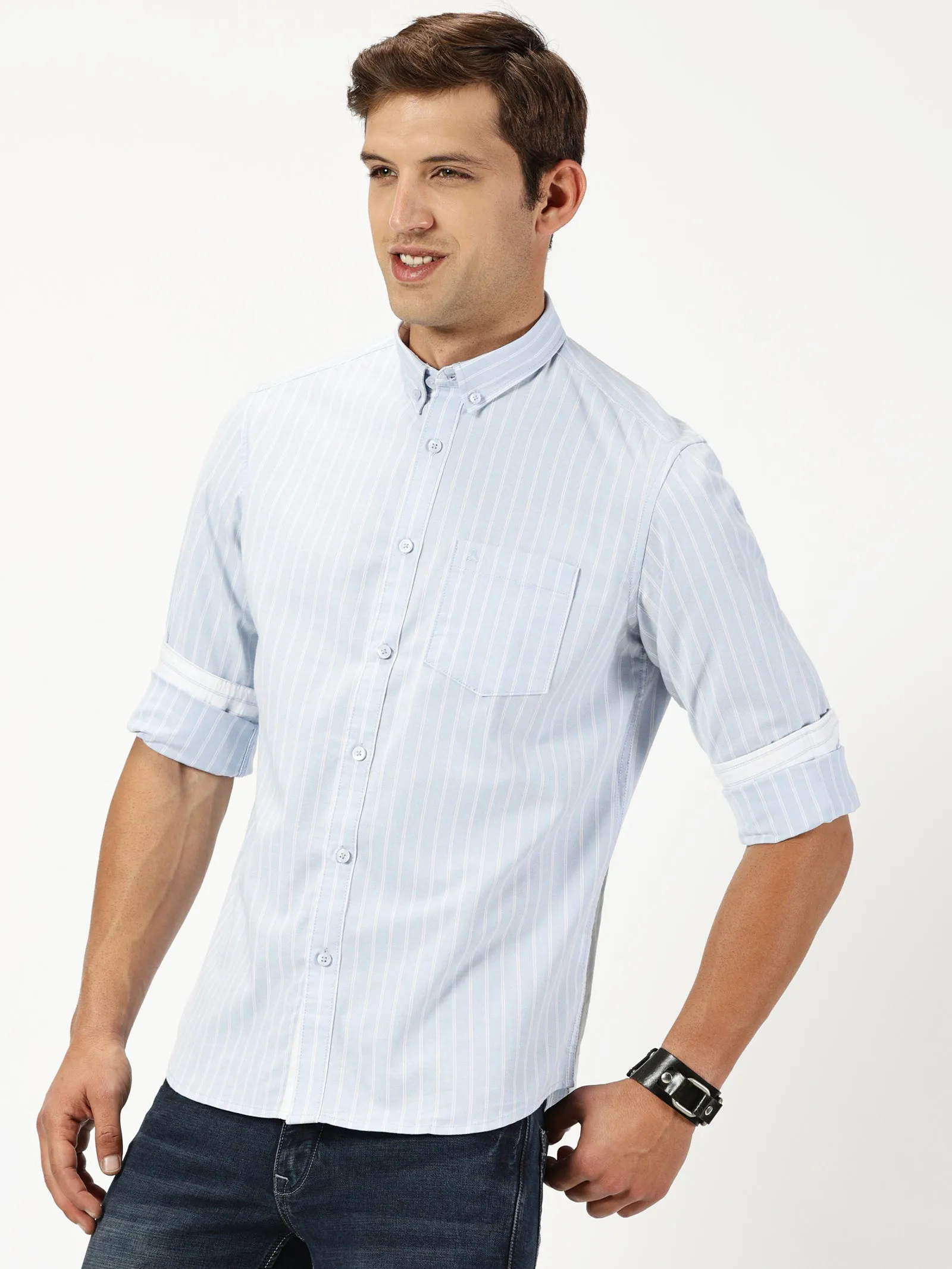 MEN'S  LT BLUE STRIPE SLIM FIT SHIRT