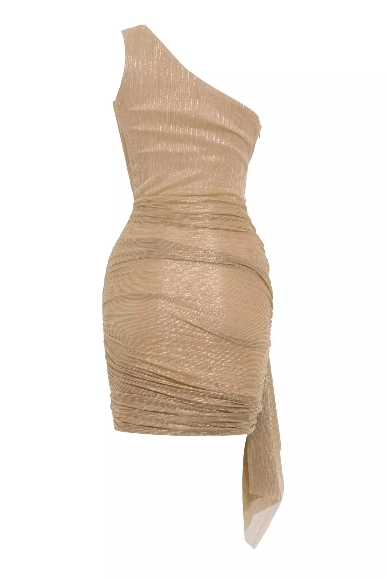 Moonlight Metallic One-Shoulder Mini Dress - Gold