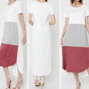 New Stylish Color Block High Low Maxi