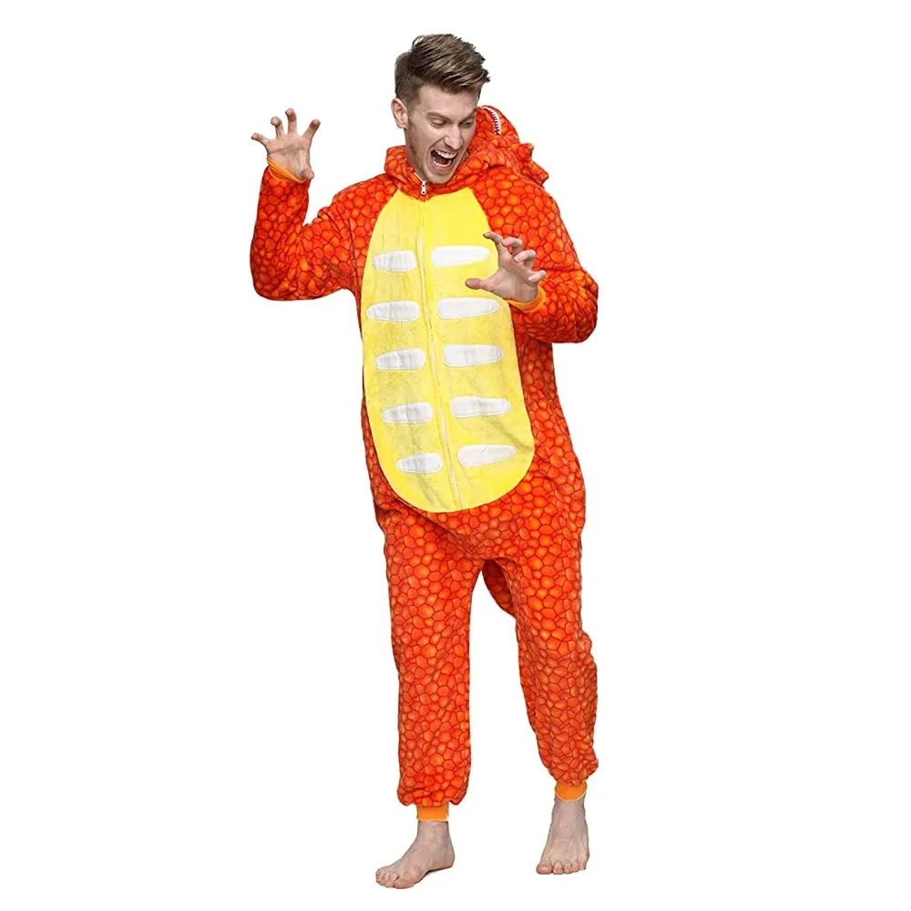 Orange Triceratops Dinosaur Adult Onesie