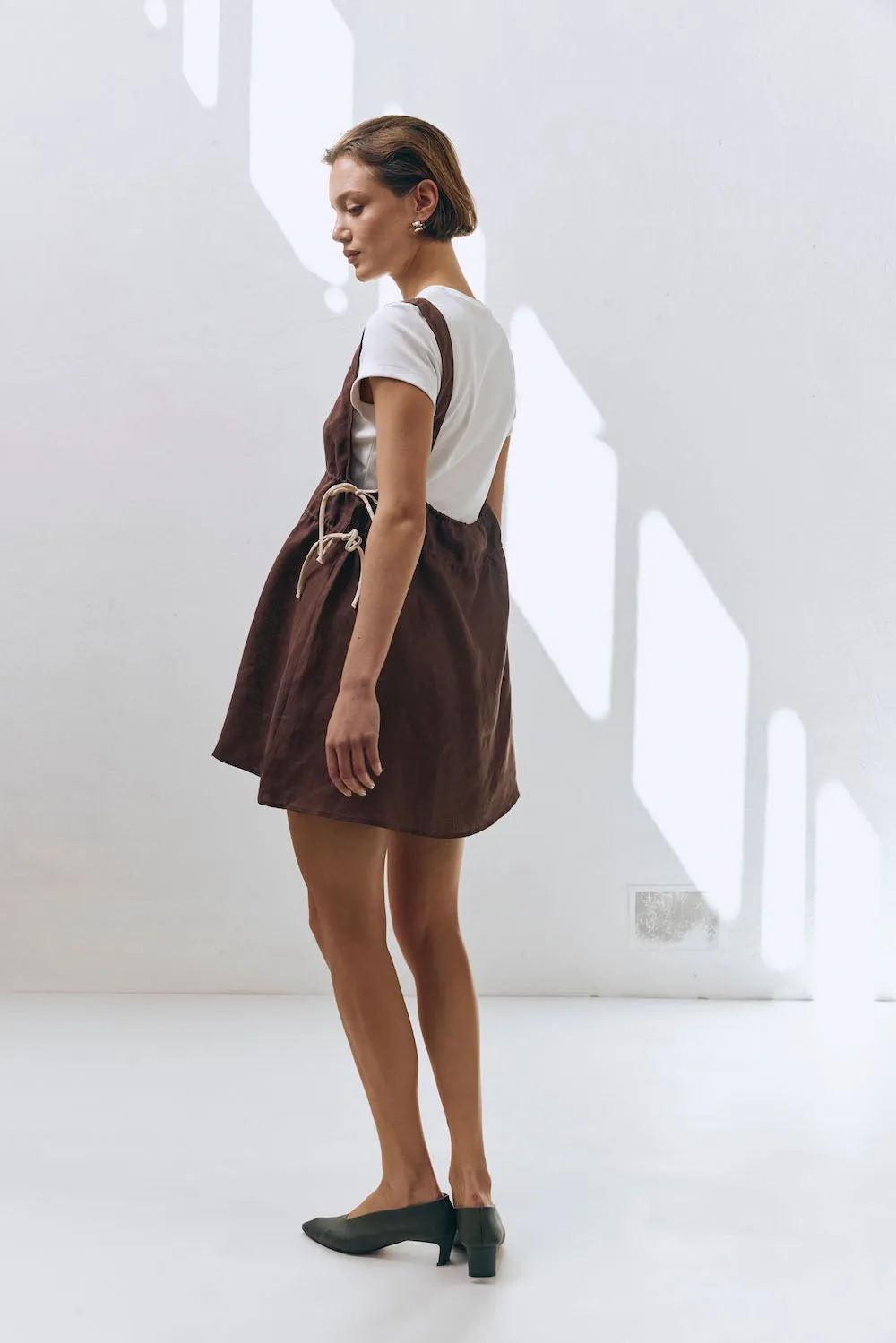 Paros Palms Linen Mini Dress Chocolate