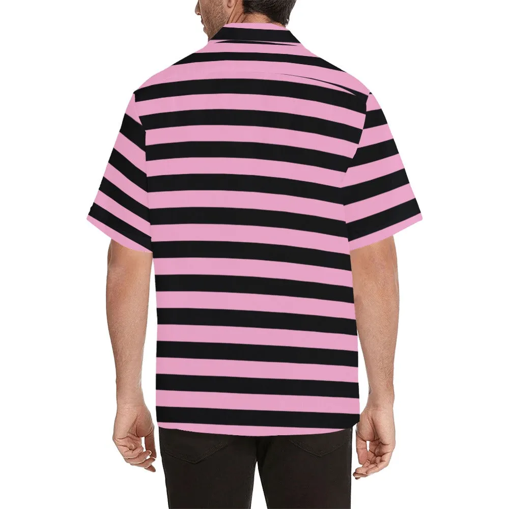 Pink & Black Striped Hawaiian Shirt