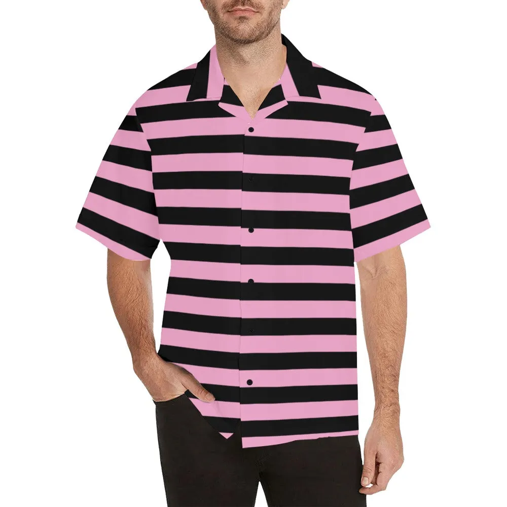 Pink & Black Striped Hawaiian Shirt