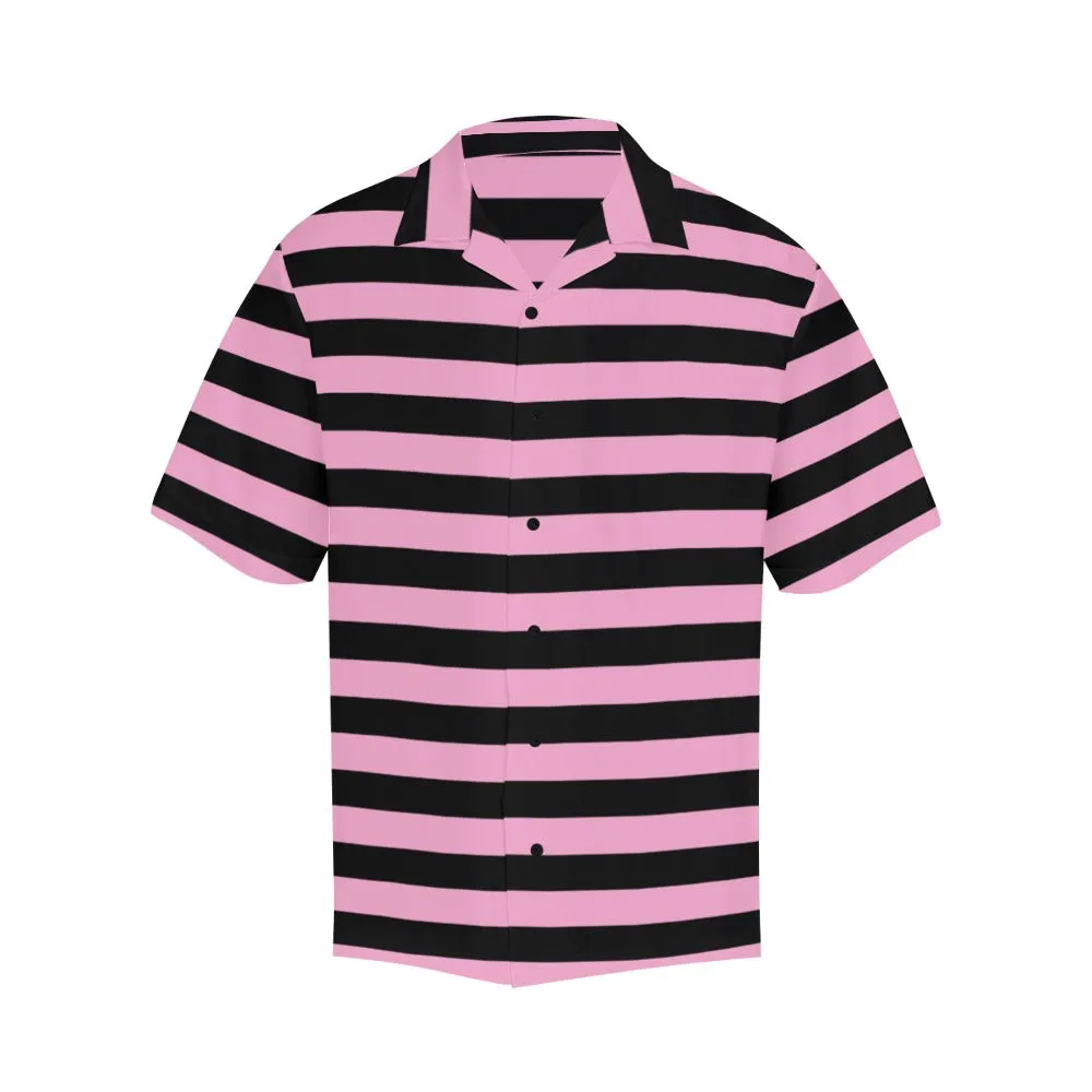 Pink & Black Striped Hawaiian Shirt