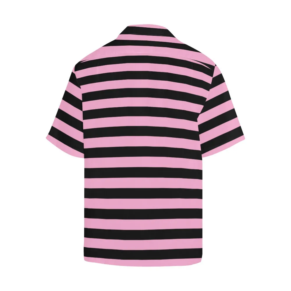 Pink & Black Striped Hawaiian Shirt