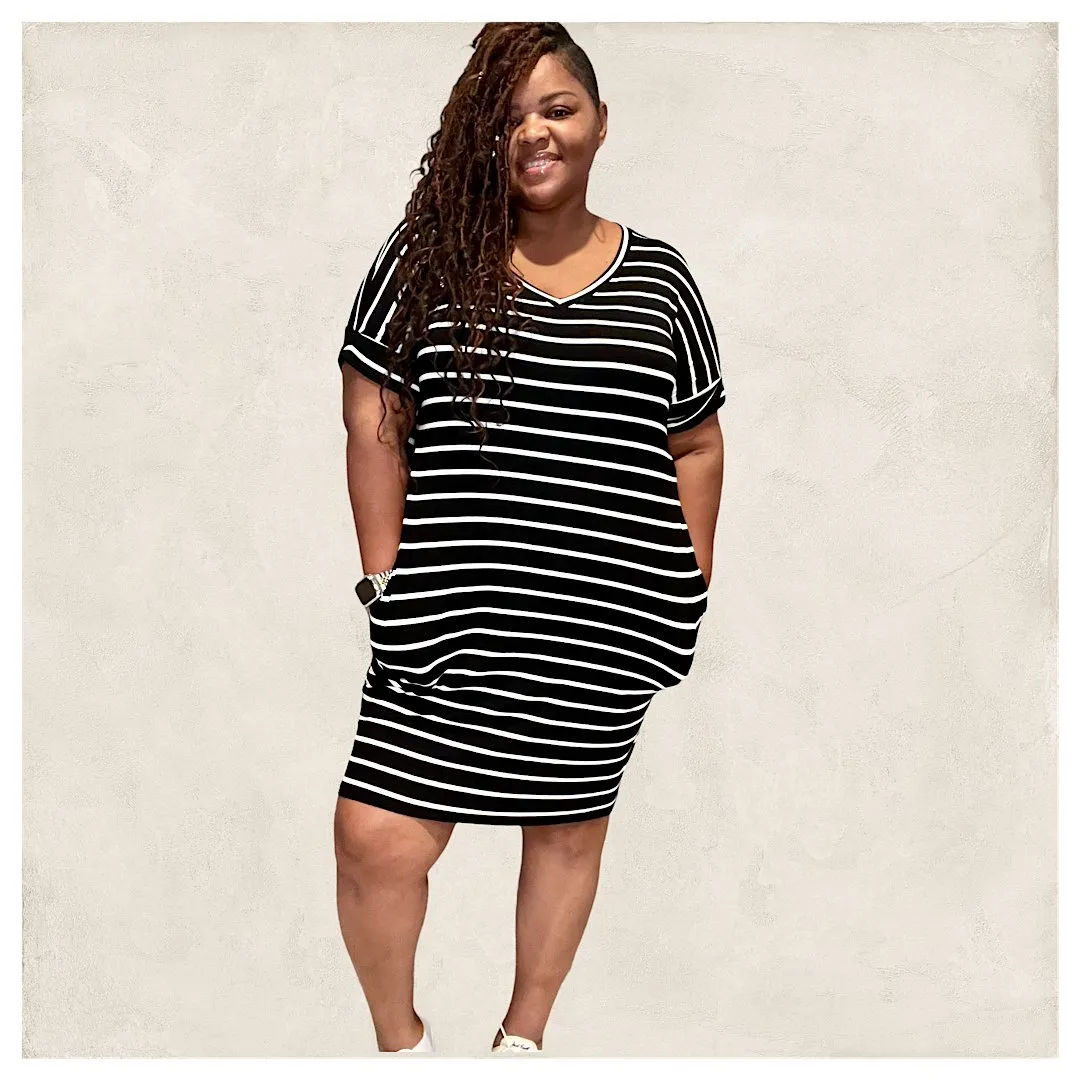 Plus Size Everyday Basic Striped Tunic Dress