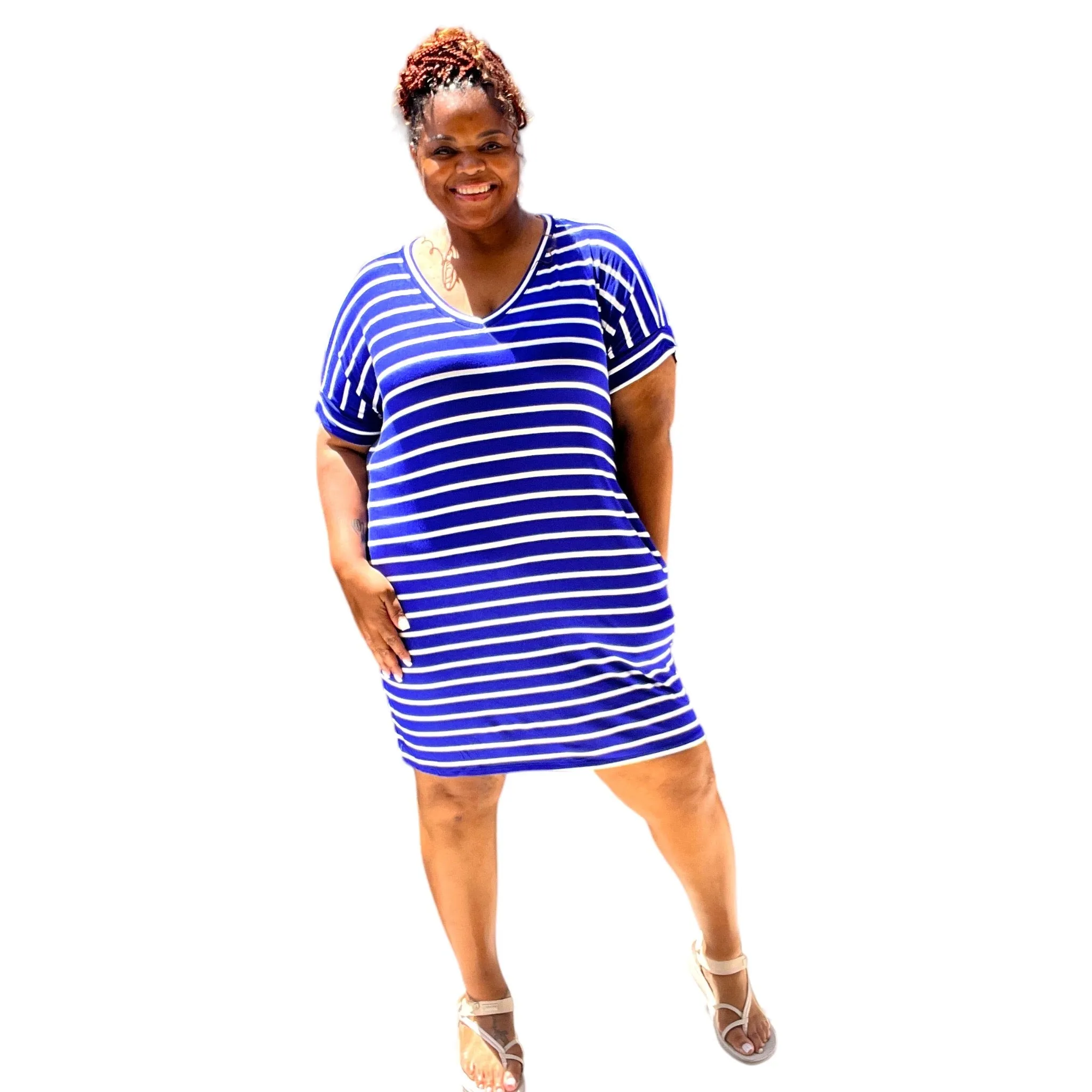 Plus Size Everyday Basic Striped Tunic Dress