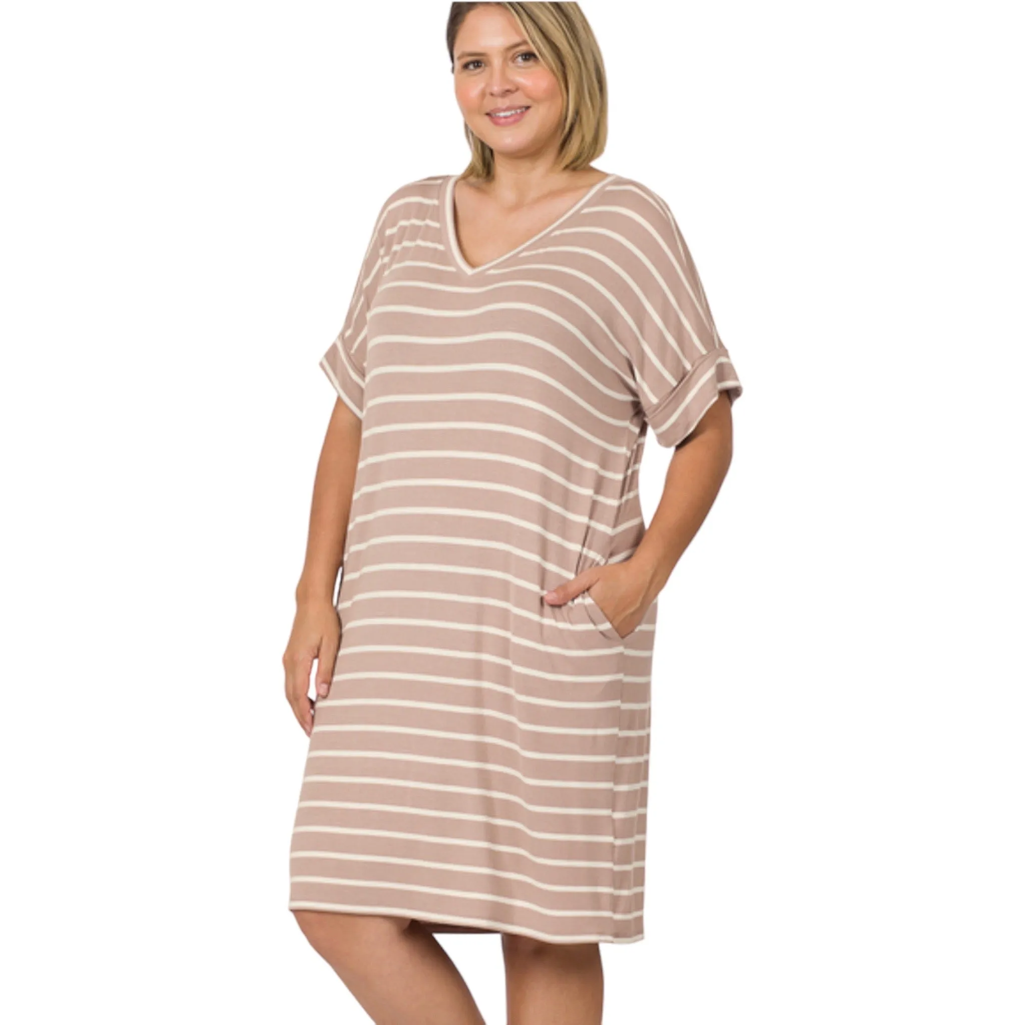 Plus Size Everyday Basic Striped Tunic Dress