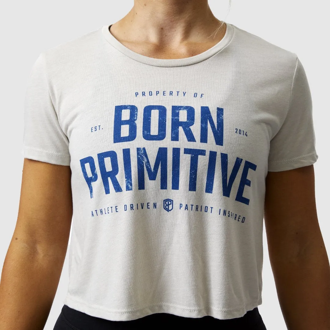 Property of Born Primitive Crop Tee - Heather Dust