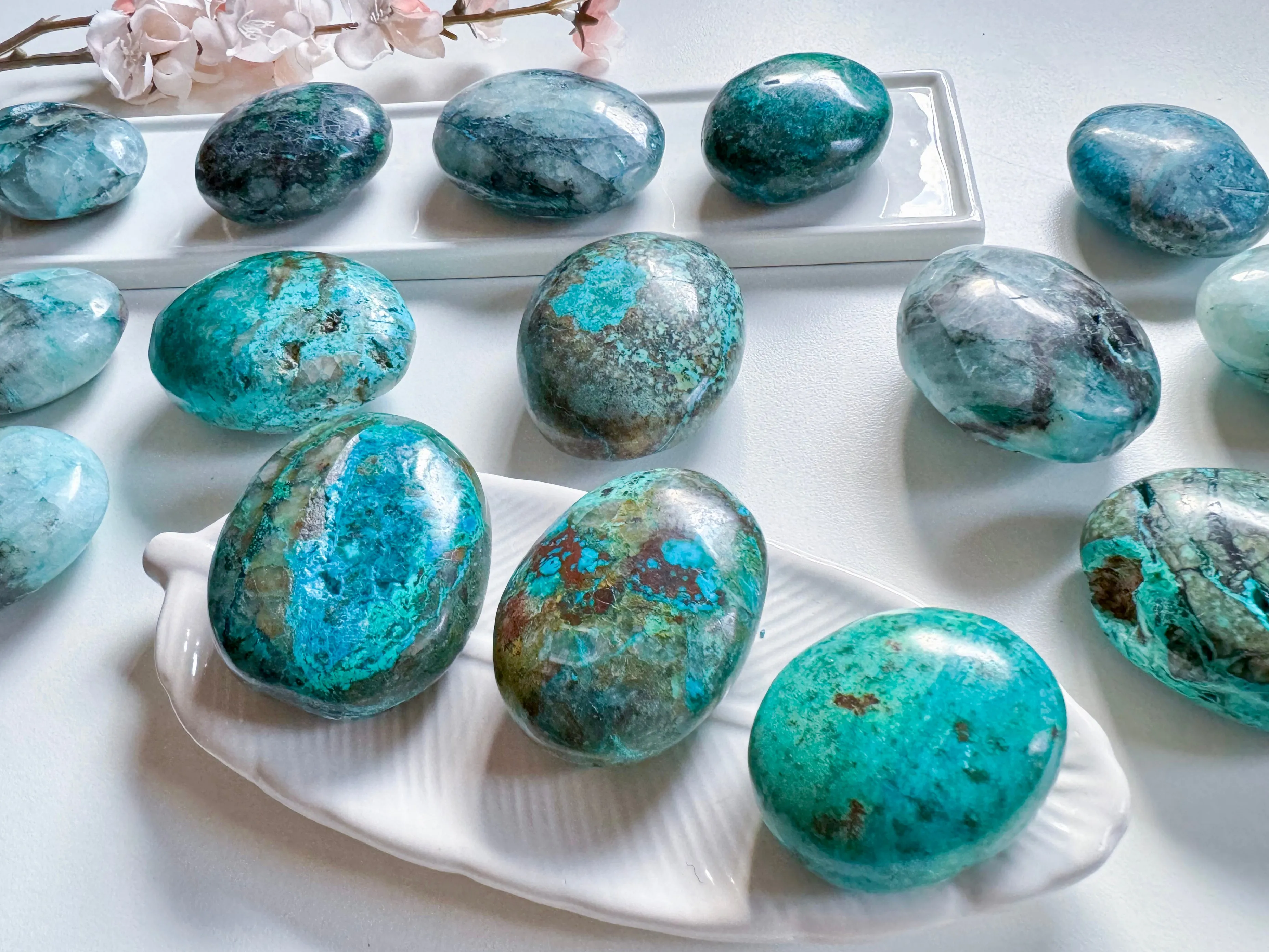 Quantum Quattro Palm Stone || Malachite, Chrysocolla, Quartz & Shattuckite