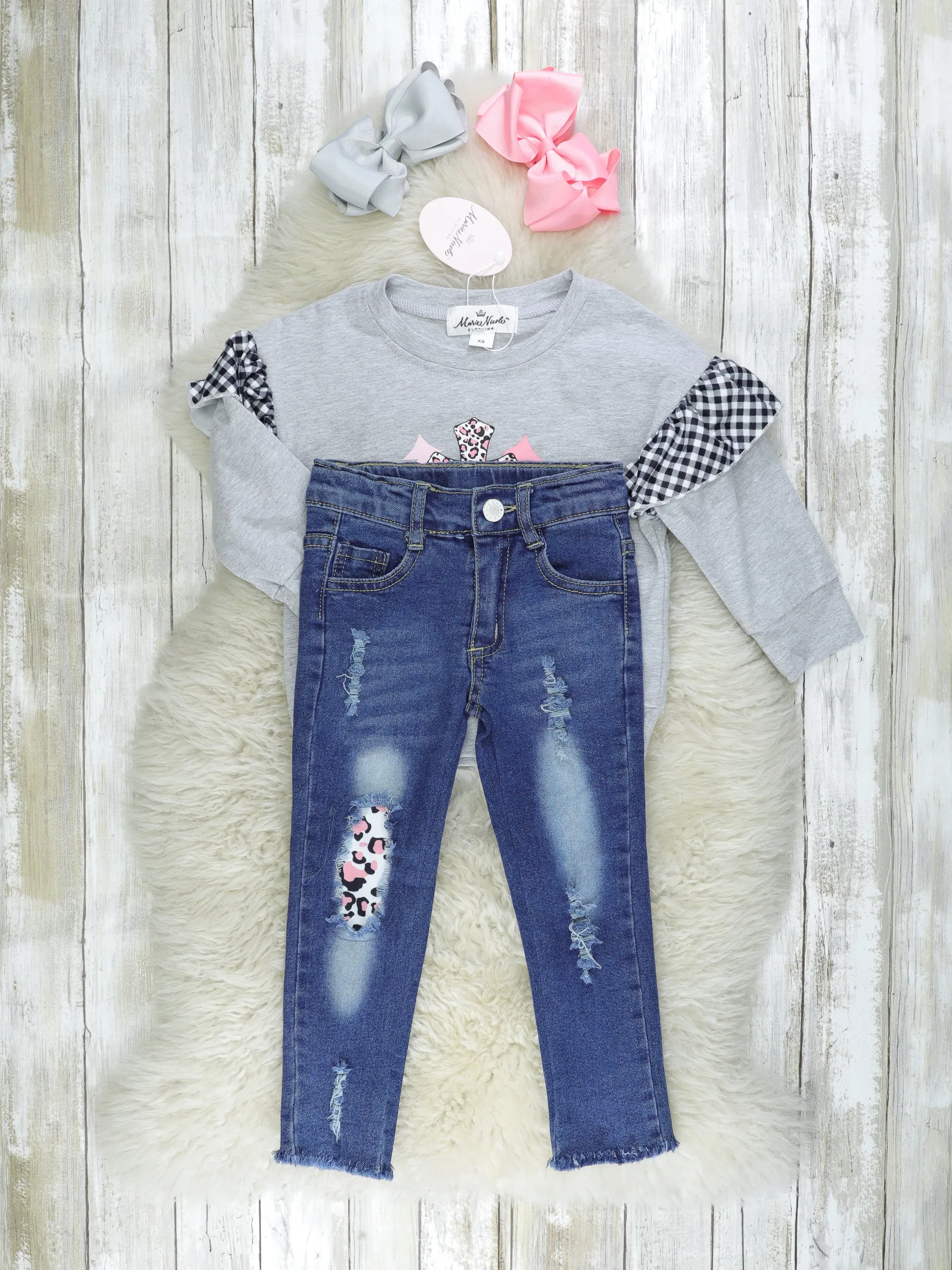 "Christmas Begins With Christ" Leopard Denim Outfit