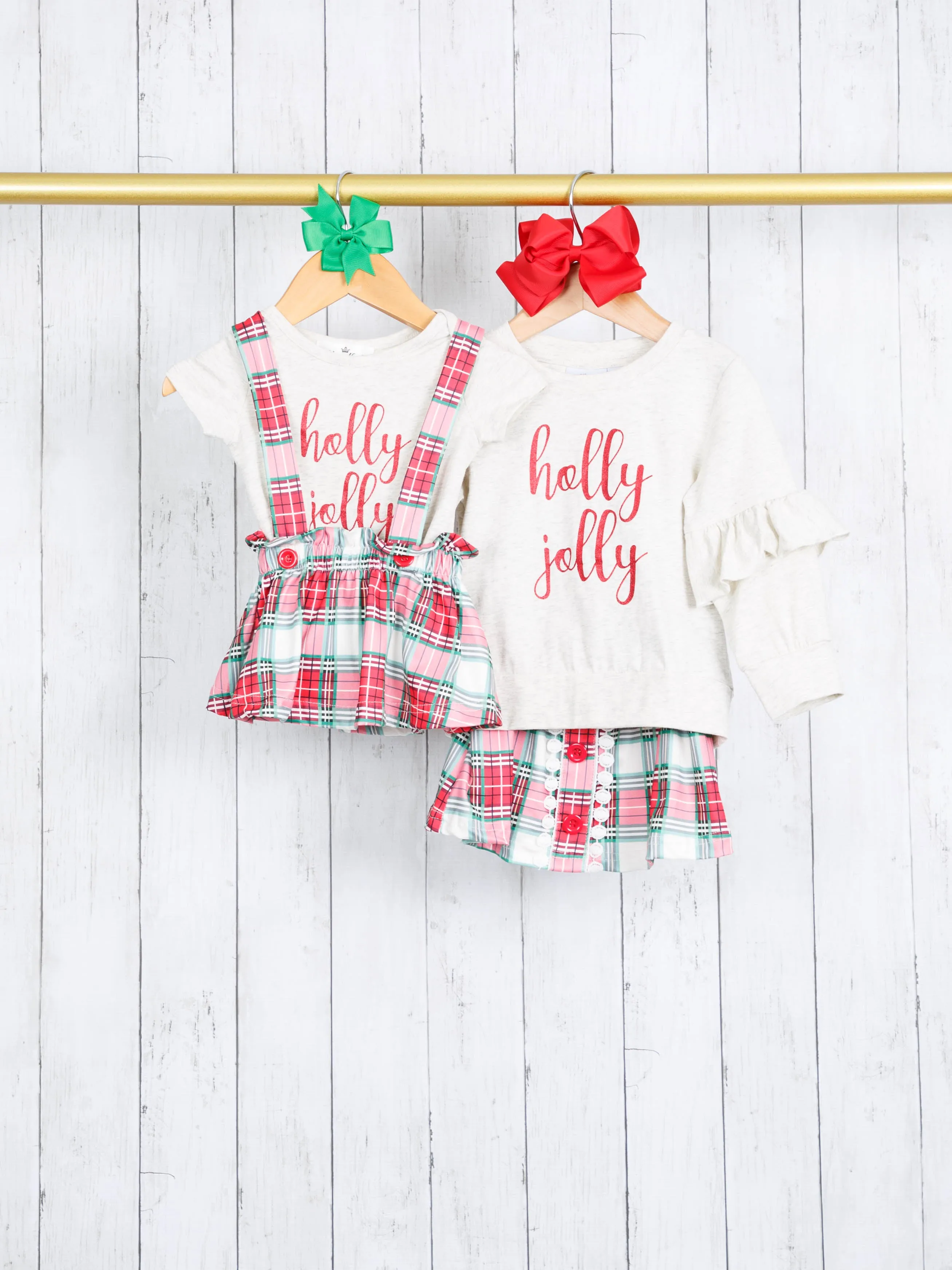 "Holly Jolly" Plaid Onesie Outfit