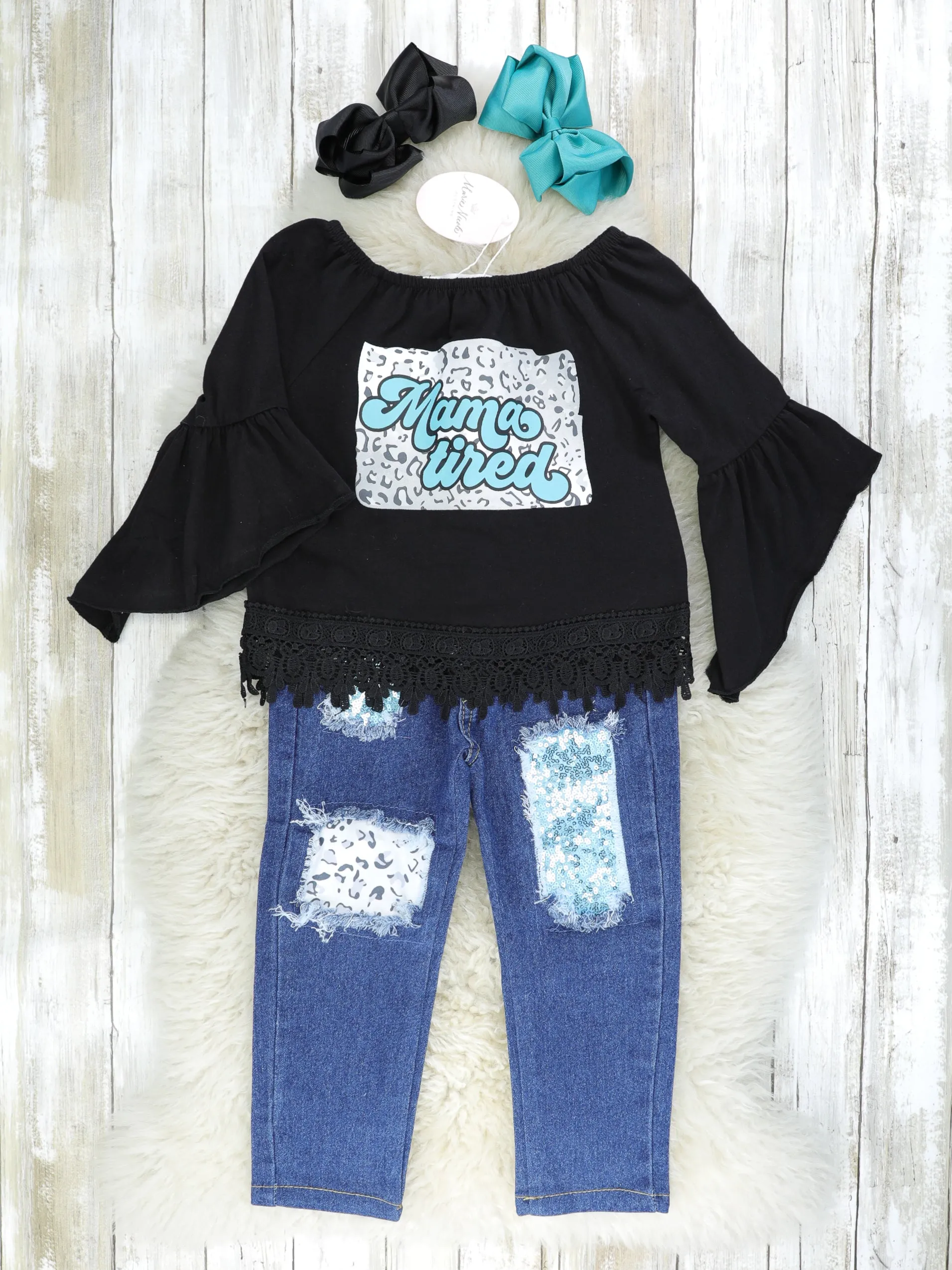 "Mama Tired" Top & Distressed Denim Outfit