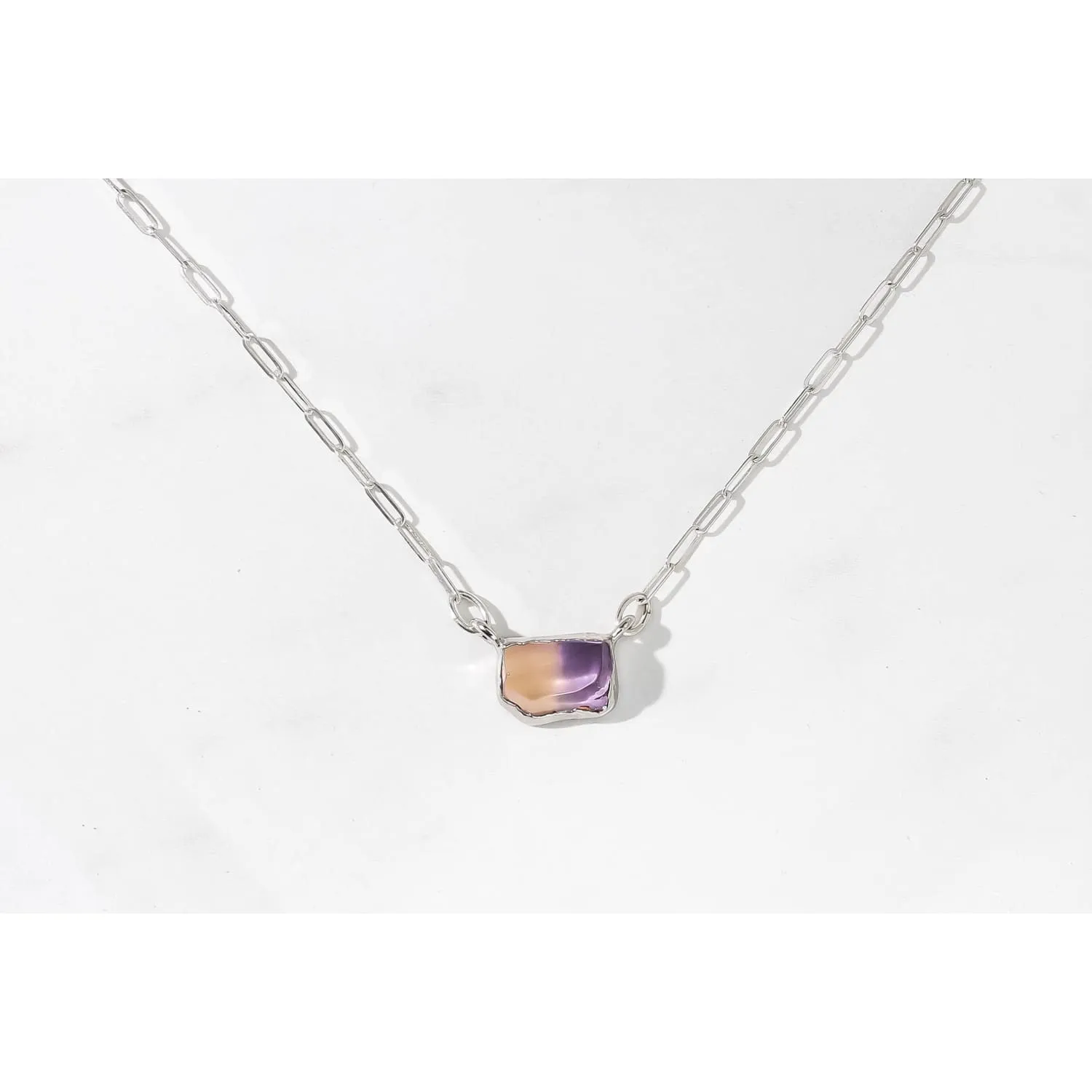 Raw Ametrine Necklace with Gold Filled Paperclip Chain