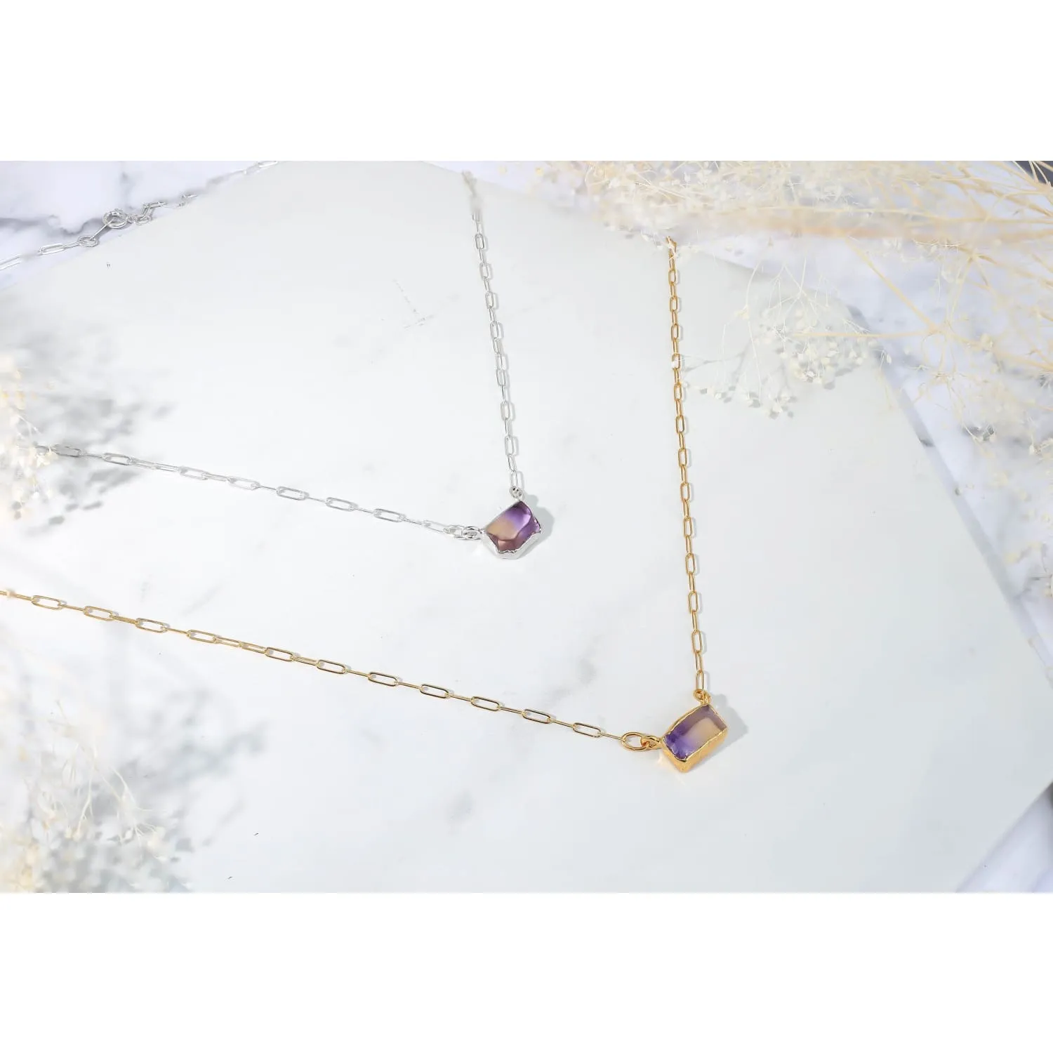 Raw Ametrine Necklace with Gold Filled Paperclip Chain