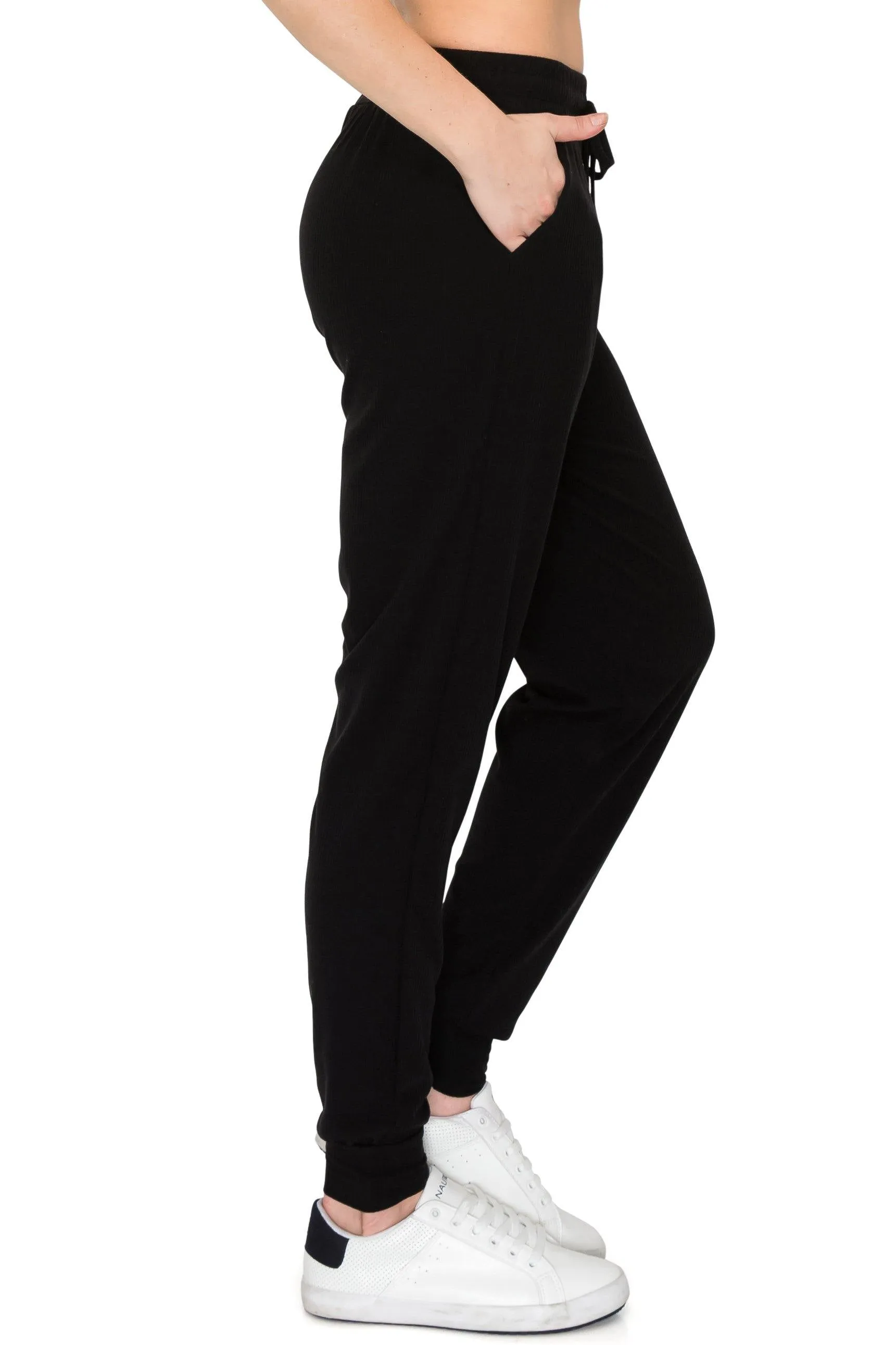 Ribbed Jogger Sweatpants - Rib-Knit Lightweight Soft Stretch Pockets Pants