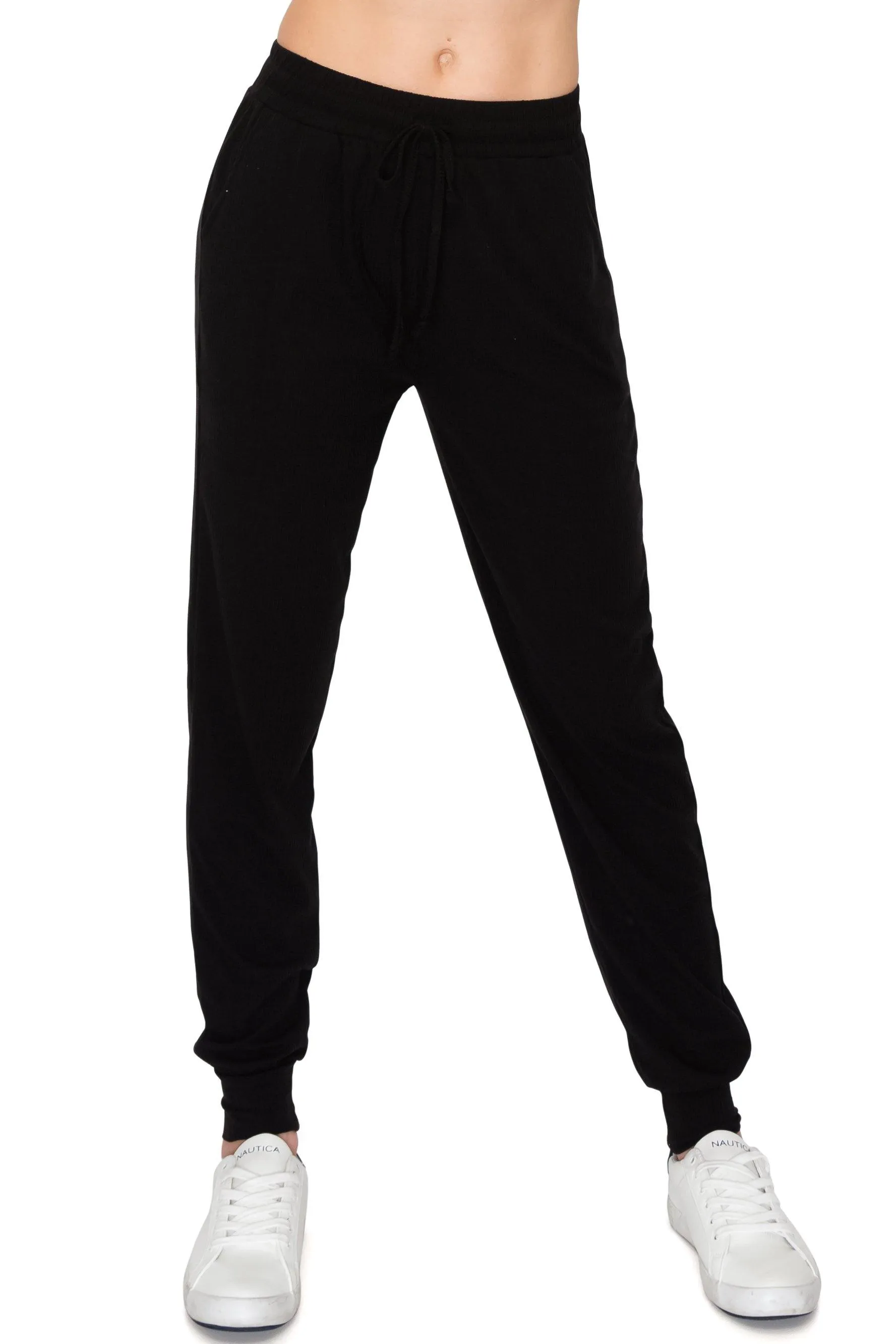 Ribbed Jogger Sweatpants - Rib-Knit Lightweight Soft Stretch Pockets Pants