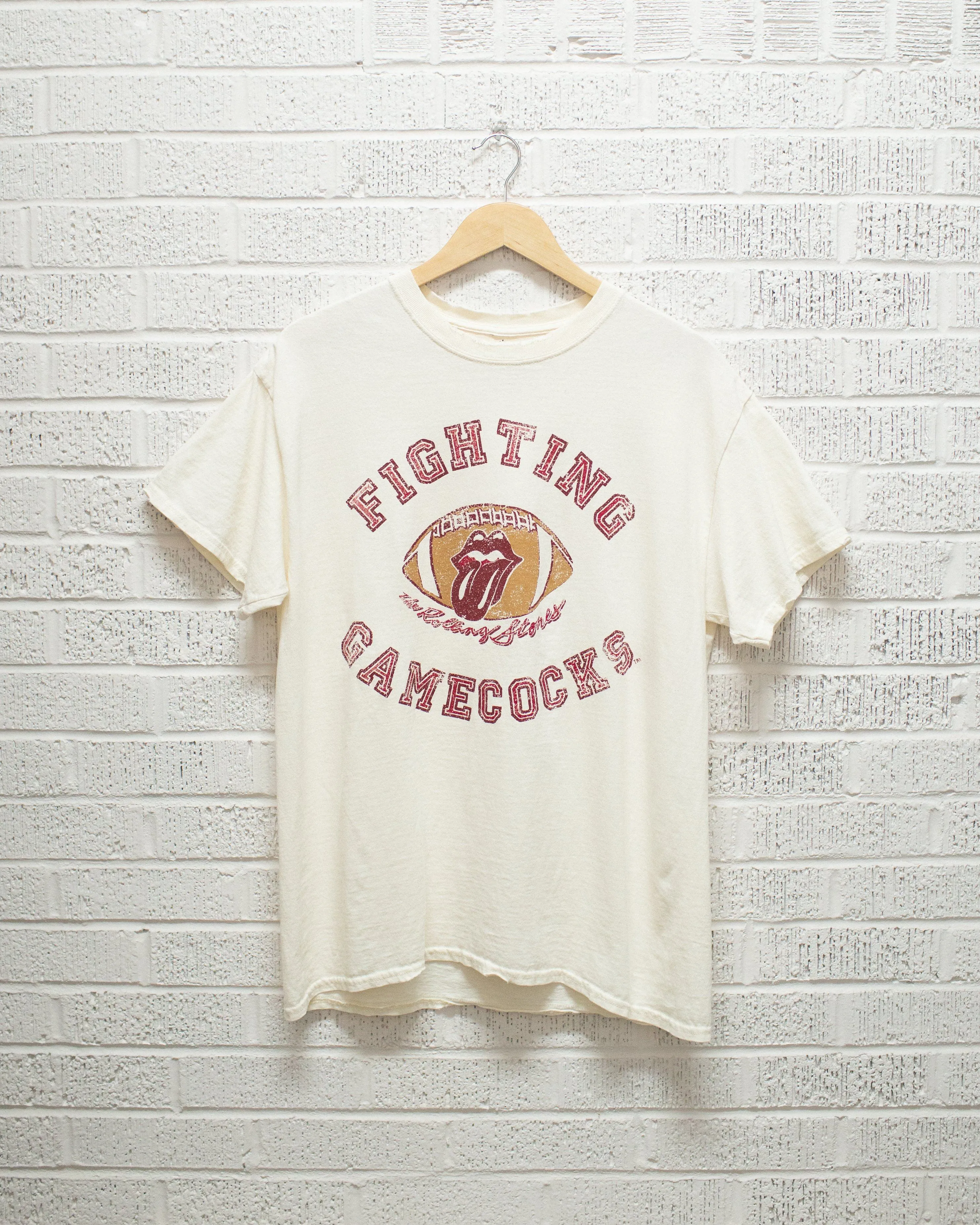 Rolling Stones Fighting Gamecocks Football Lick Off White Thrifted Tee