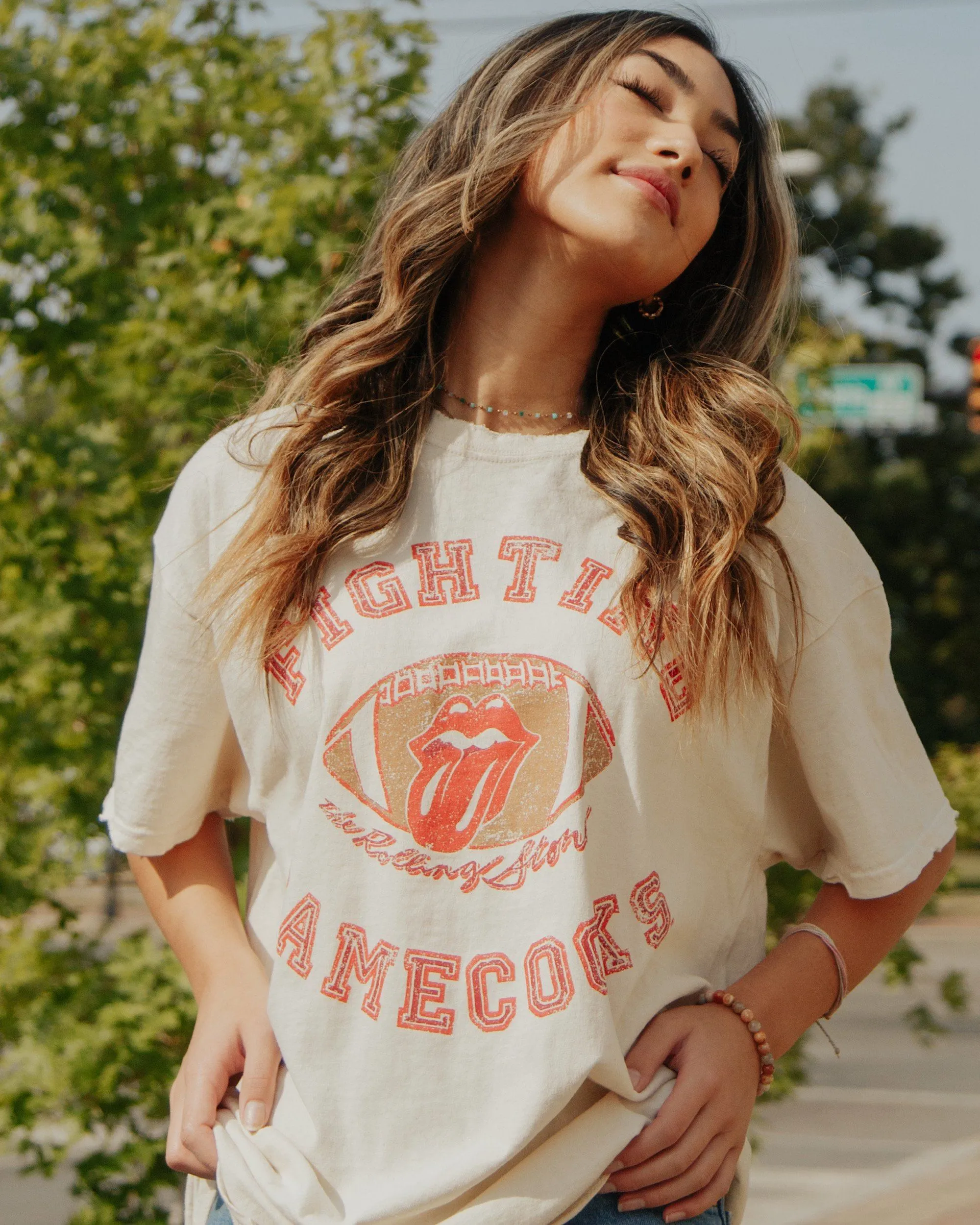 Rolling Stones Fighting Gamecocks Football Lick Off White Thrifted Tee