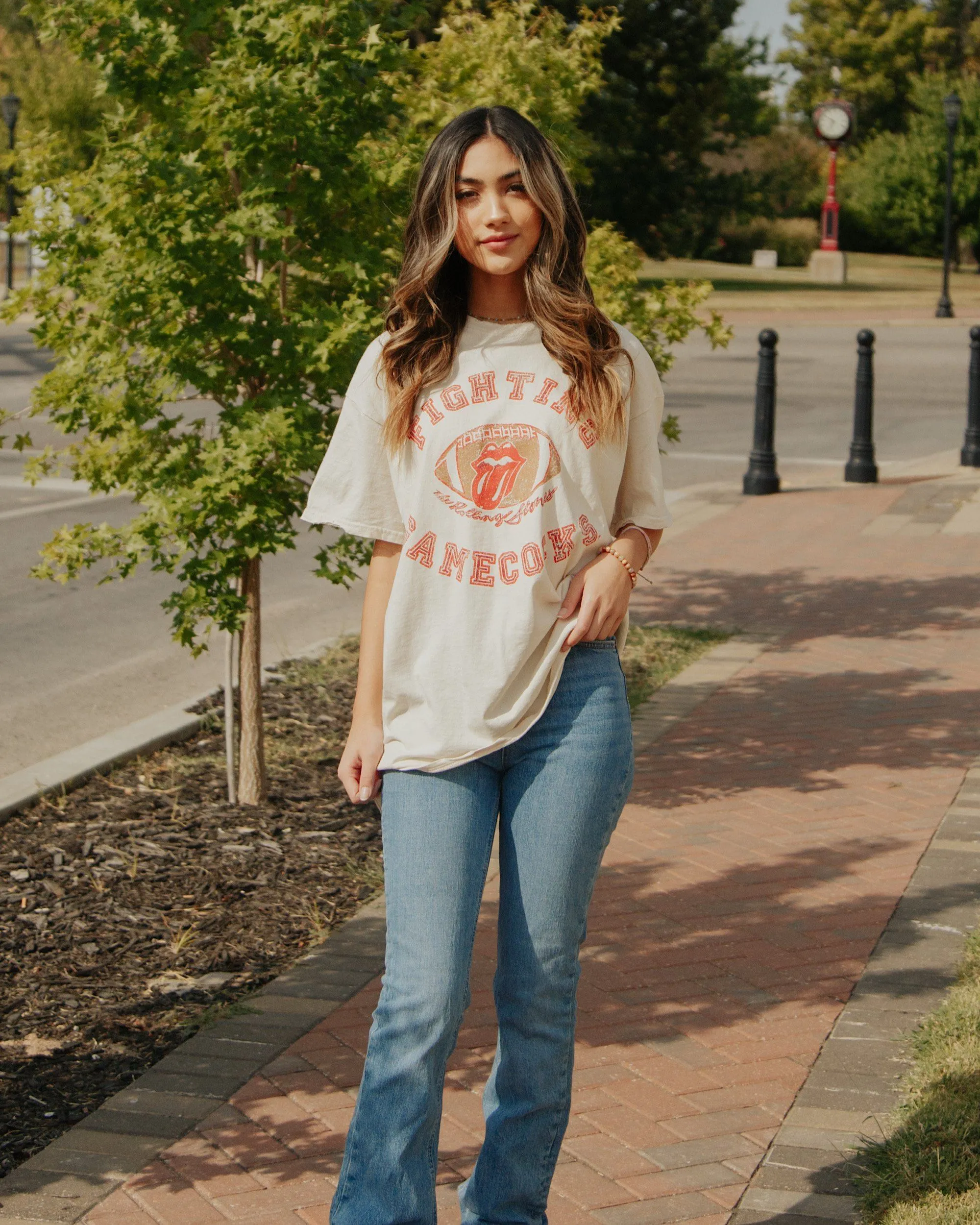 Rolling Stones Fighting Gamecocks Football Lick Off White Thrifted Tee